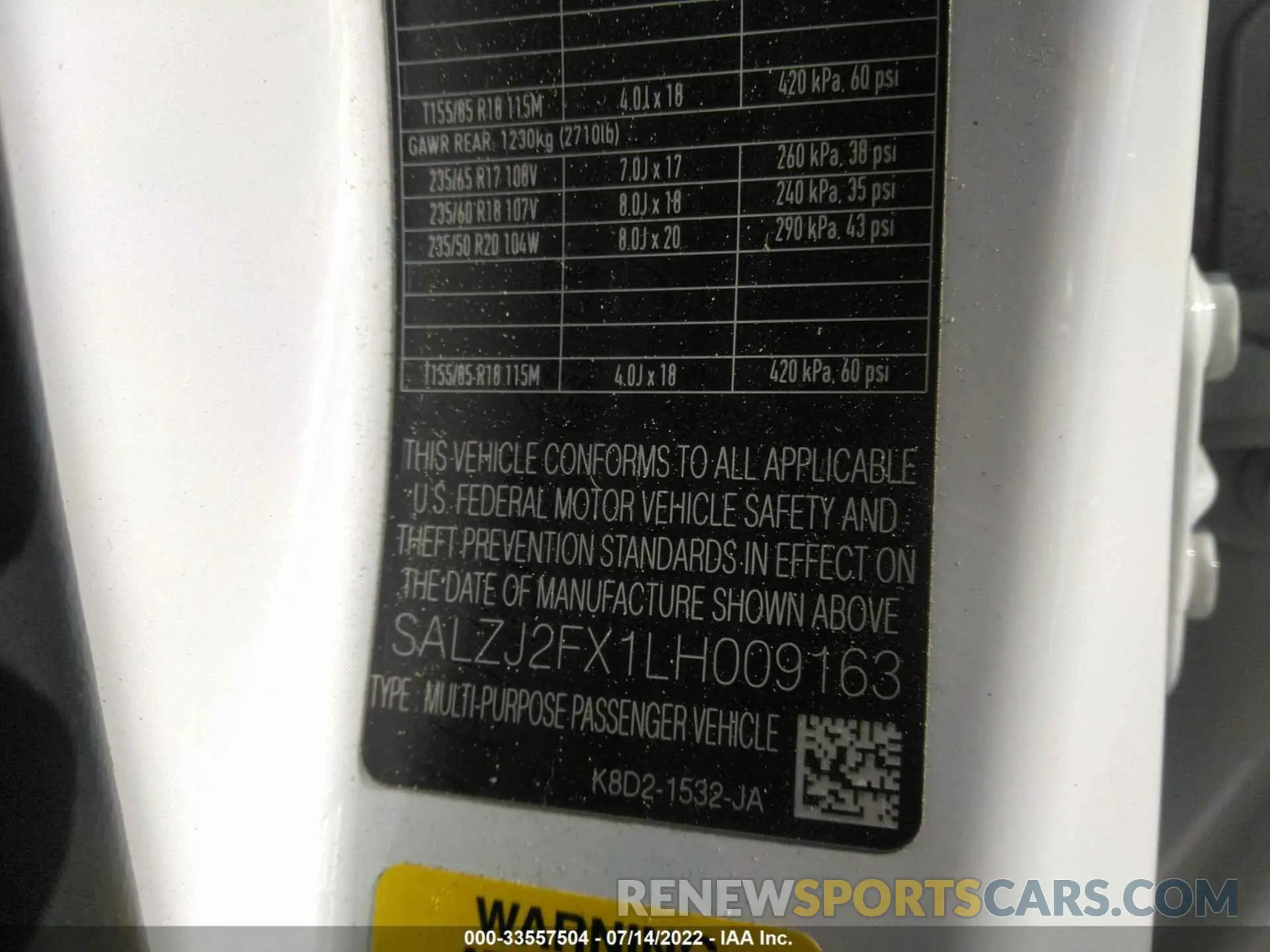 9 fotografías del automóvil dañado SALZJ2FX1LH009163 LAND ROVER RANGE ROVER EVOQUE 2020