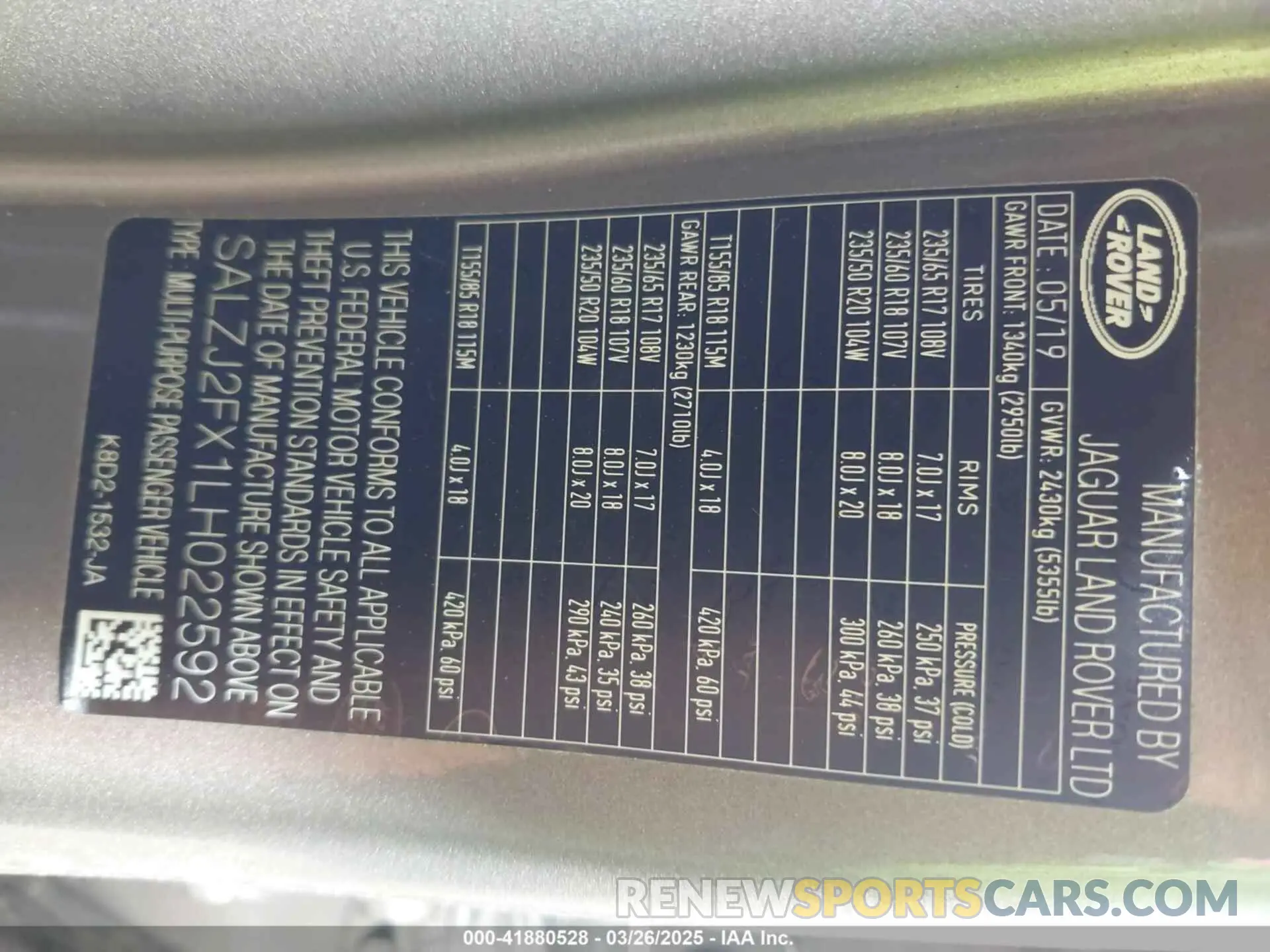 9 fotografías del automóvil dañado SALZJ2FX1LH022592 LAND ROVER RANGE ROVER EVOQUE 2020
