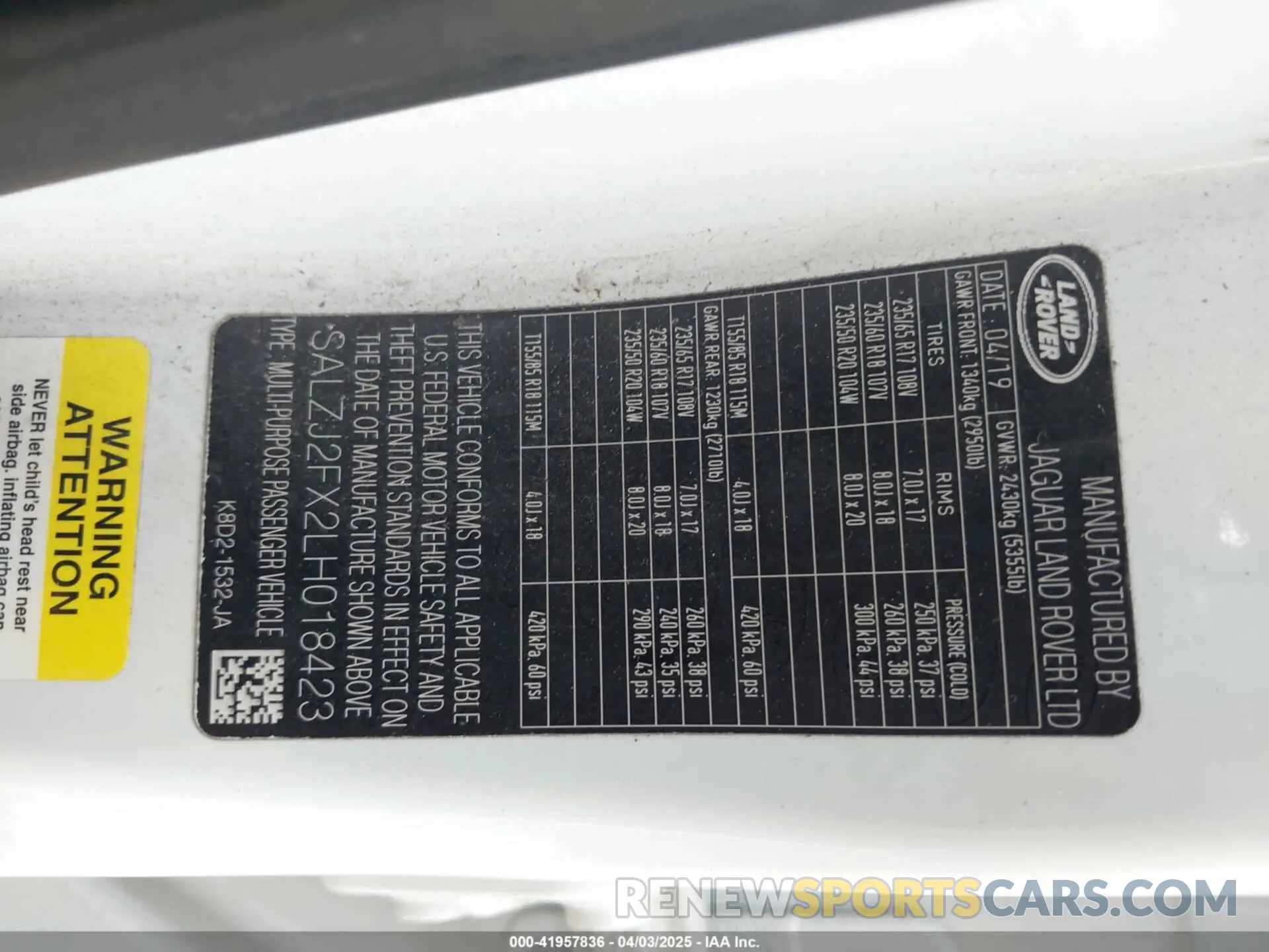 9 fotografías del automóvil dañado SALZJ2FX2LH018423 LAND ROVER RANGE ROVER EVOQUE 2020
