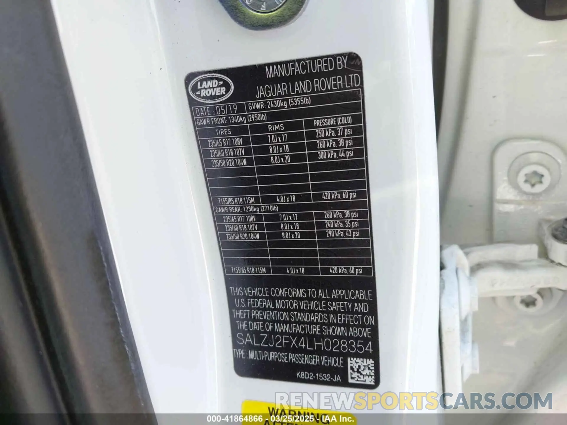 9 fotografías del automóvil dañado SALZJ2FX4LH028354 LAND ROVER RANGE ROVER EVOQUE 2020