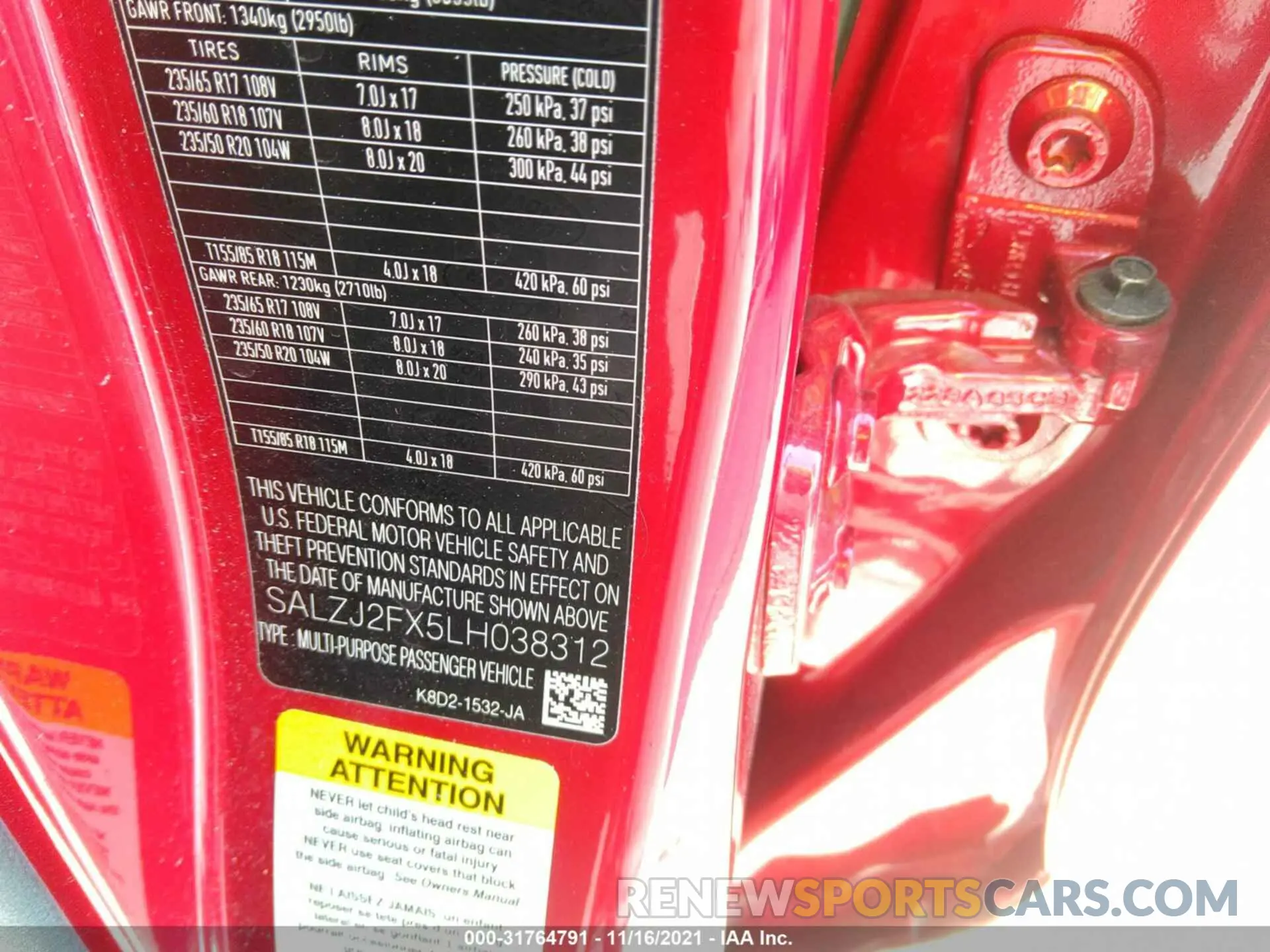 9 fotografías del automóvil dañado SALZJ2FX5LH038312 LAND ROVER RANGE ROVER EVOQUE 2020