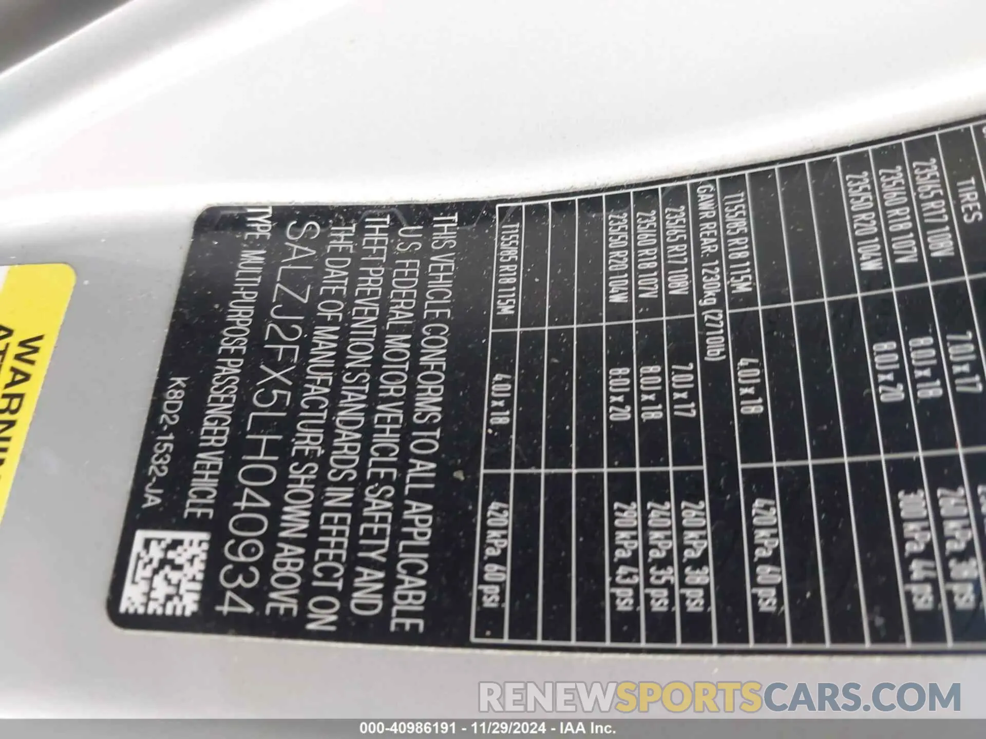 9 fotografías del automóvil dañado SALZJ2FX5LH040934 LAND ROVER RANGE ROVER EVOQUE 2020