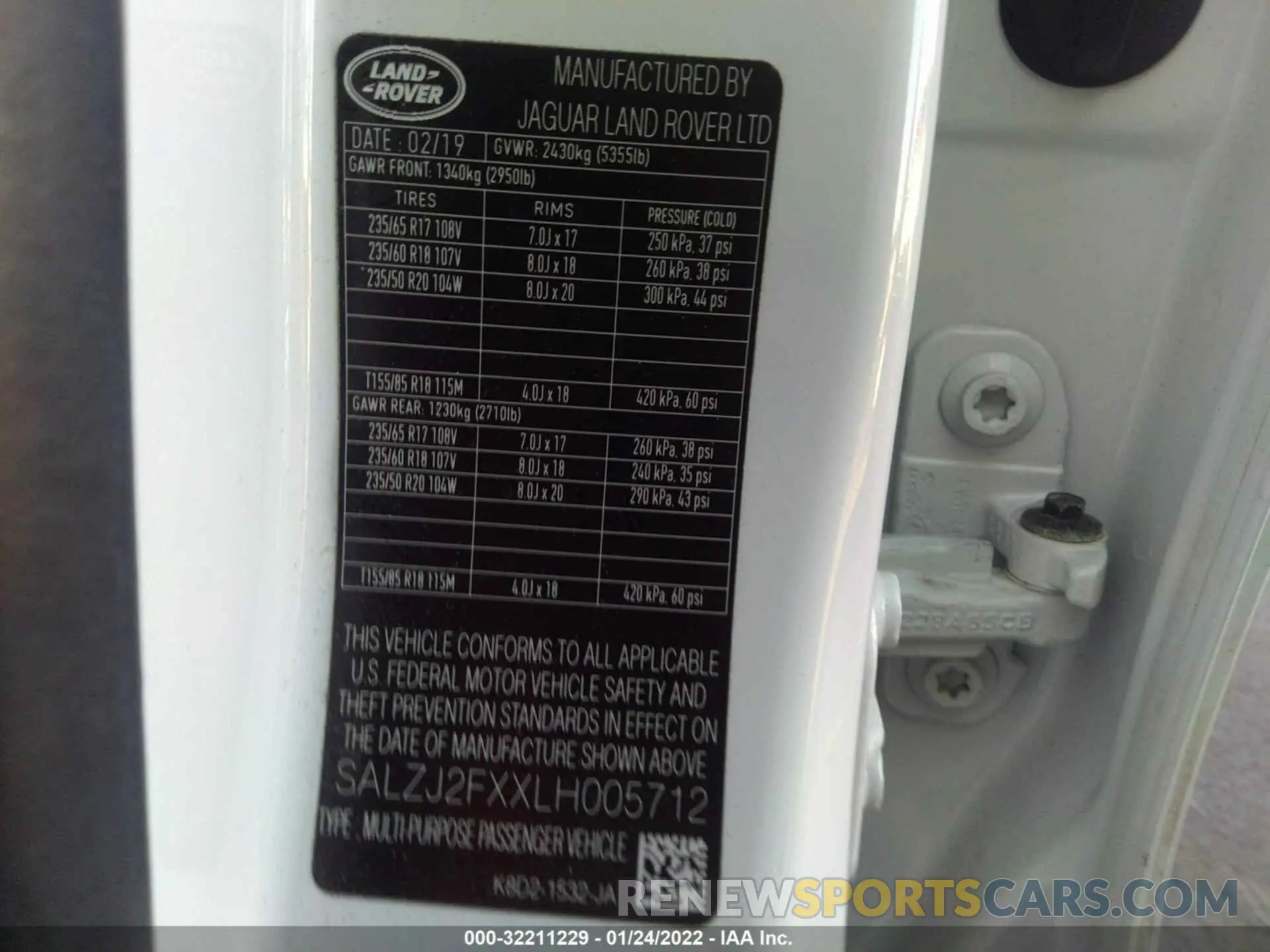 9 fotografías del automóvil dañado SALZJ2FXXLH005712 LAND ROVER RANGE ROVER EVOQUE 2020