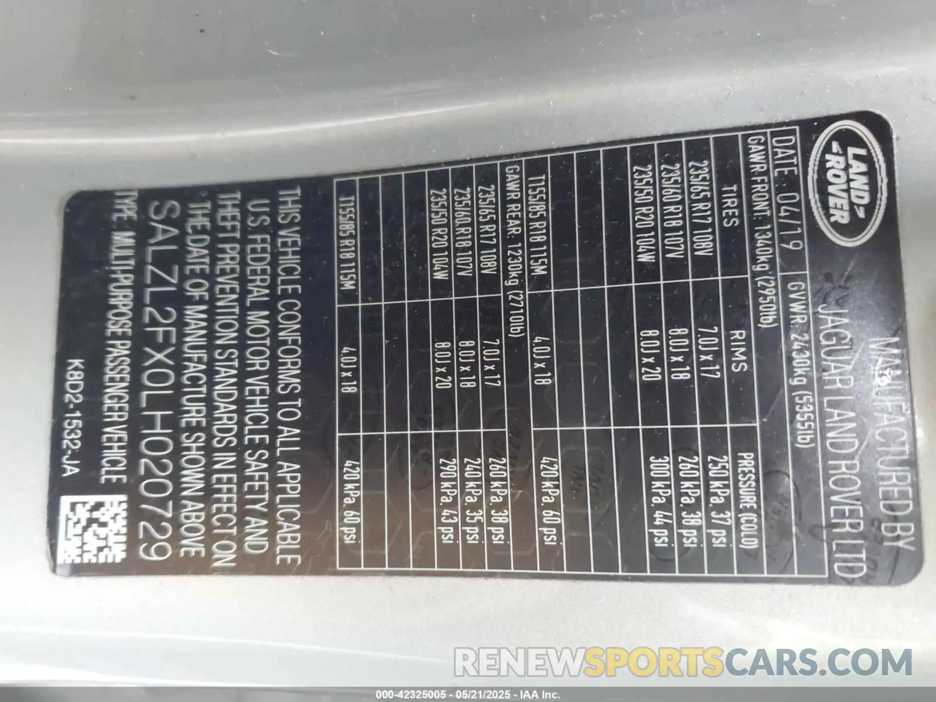 9 fotografías del automóvil dañado SALZL2FX0LH020729 LAND ROVER RANGE ROVER EVOQUE 2020