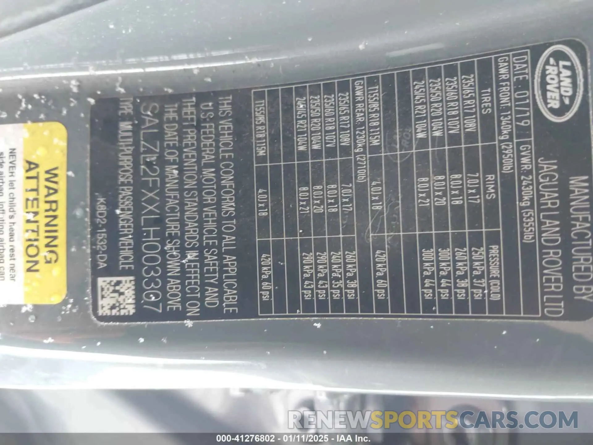 9 fotografías del automóvil dañado SALZL2FXXLH003307 LAND ROVER RANGE ROVER EVOQUE 2020