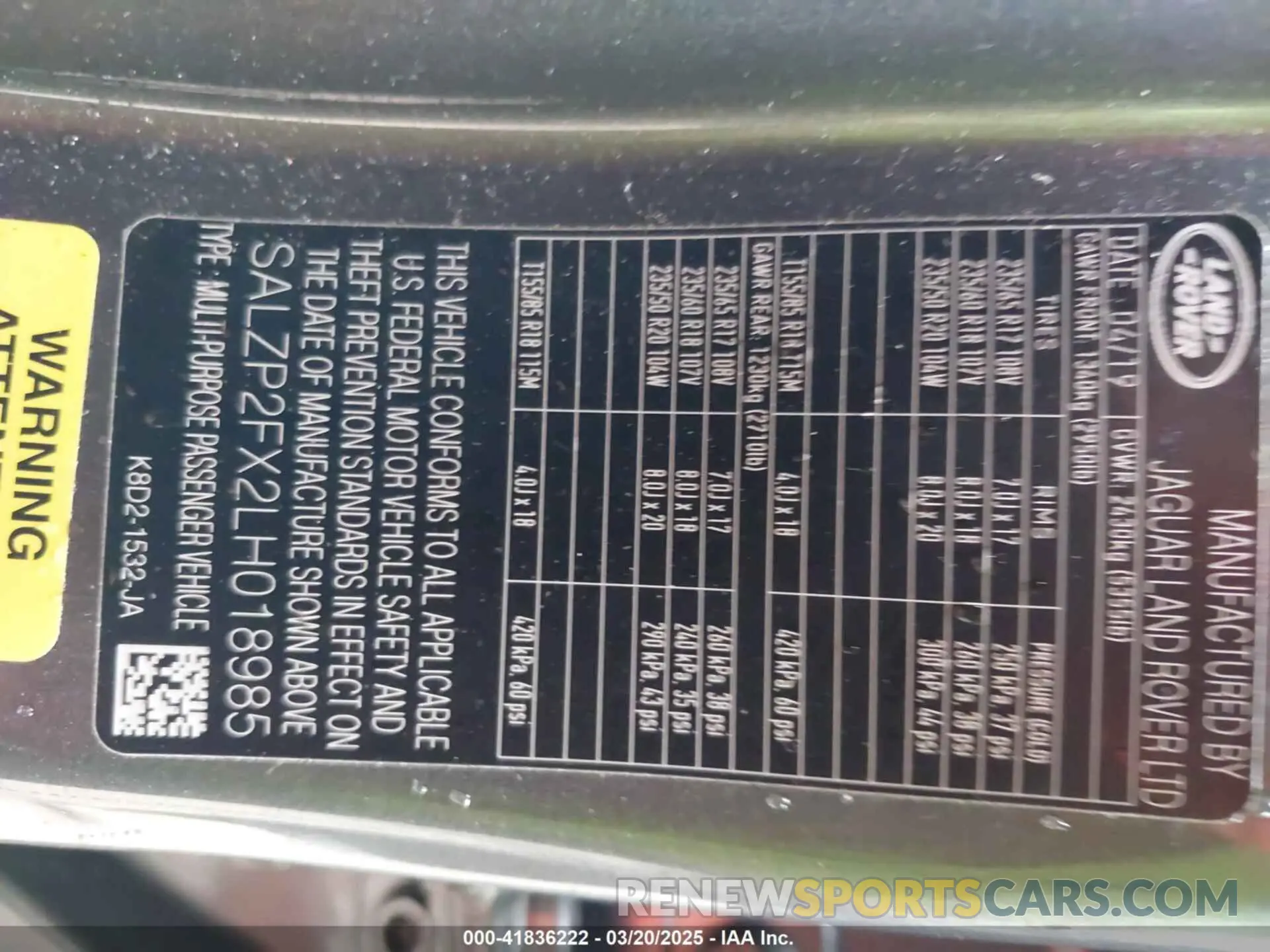 9 fotografías del automóvil dañado SALZP2FX2LH018985 LAND ROVER RANGE ROVER EVOQUE 2020