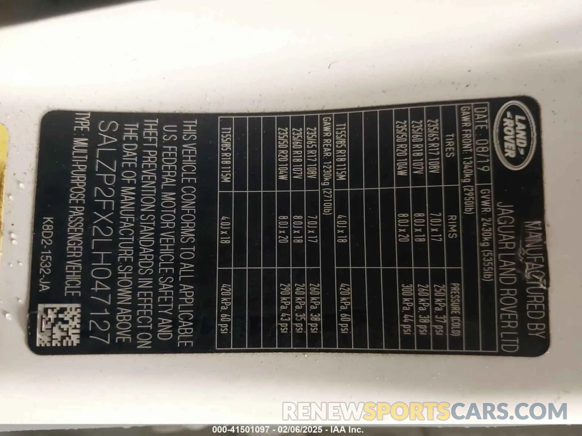 9 fotografías del automóvil dañado SALZP2FX2LH047127 LAND ROVER RANGE ROVER EVOQUE 2020