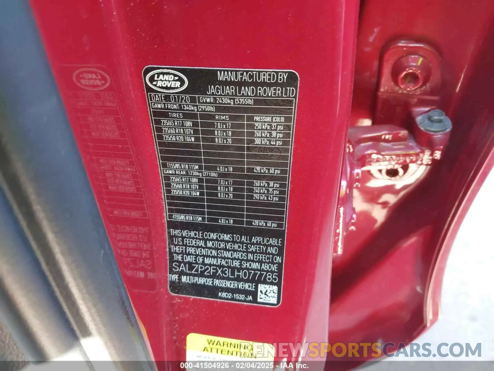 9 fotografías del automóvil dañado SALZP2FX3LH077785 LAND ROVER RANGE ROVER EVOQUE 2020