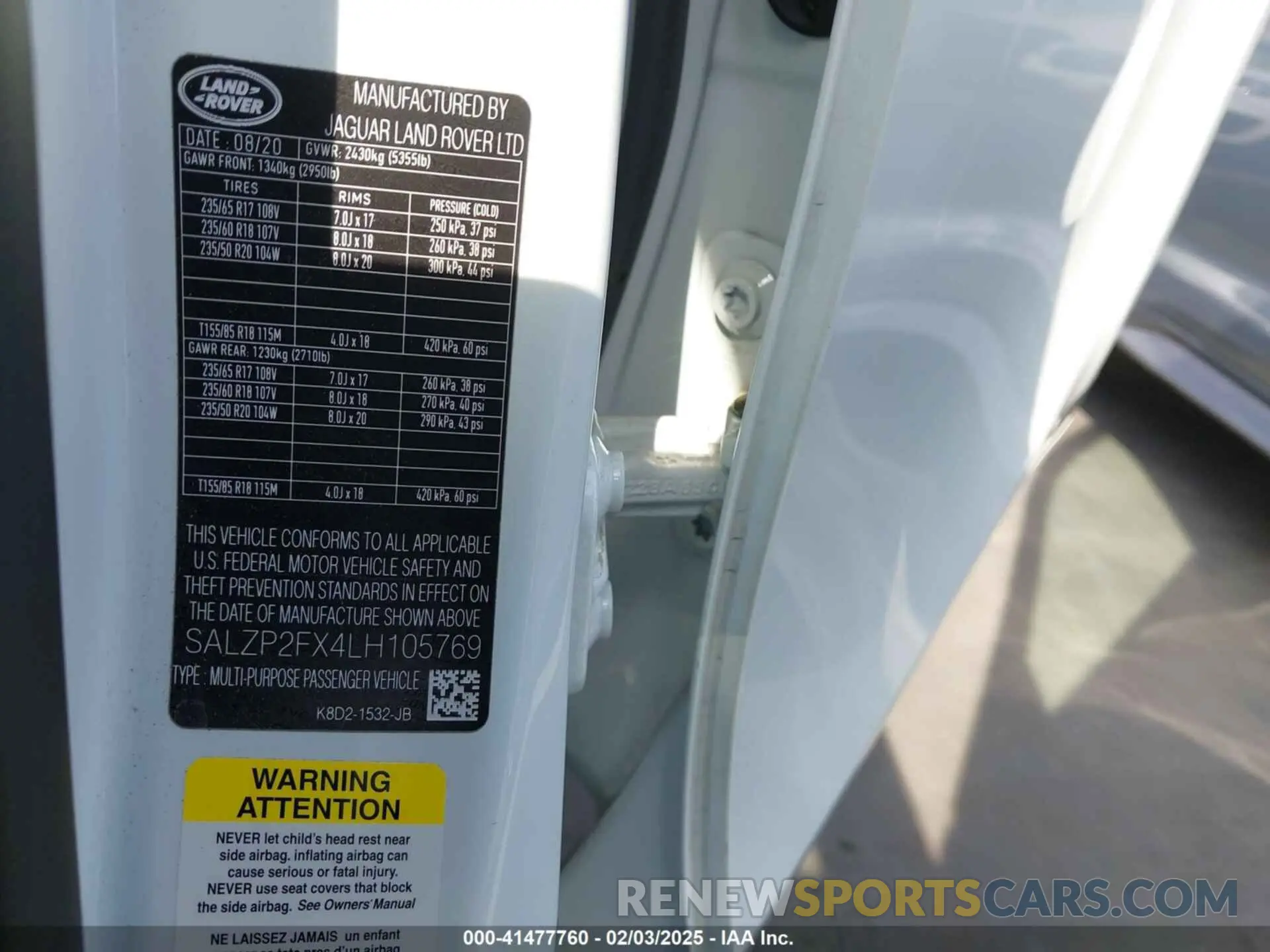 9 fotografías del automóvil dañado SALZP2FX4LH105769 LAND ROVER RANGE ROVER EVOQUE 2020