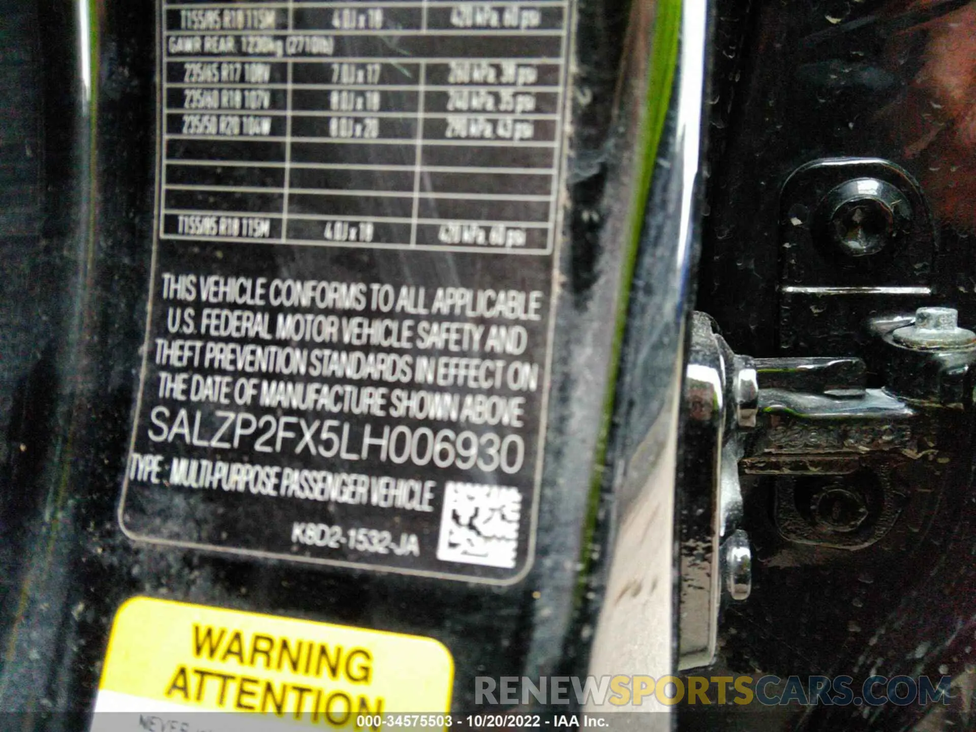 9 fotografías del automóvil dañado SALZP2FX5LH006930 LAND ROVER RANGE ROVER EVOQUE 2020