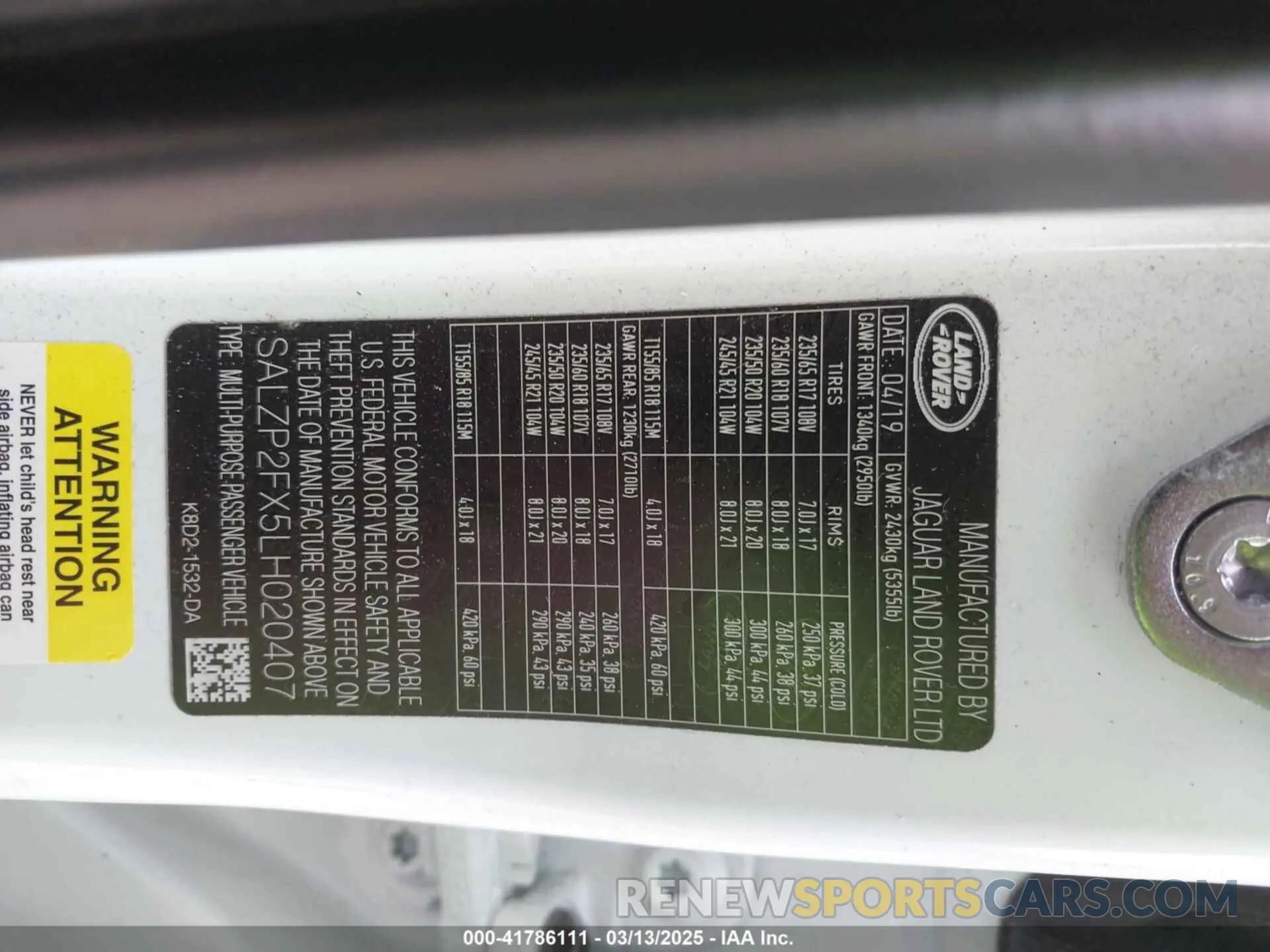 9 fotografías del automóvil dañado SALZP2FX5LH020407 LAND ROVER RANGE ROVER EVOQUE 2020