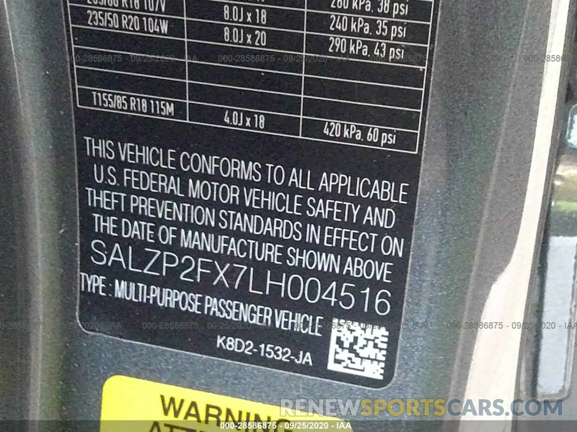 9 fotografías del automóvil dañado SALZP2FX7LH004516 LAND ROVER RANGE ROVER EVOQUE 2020