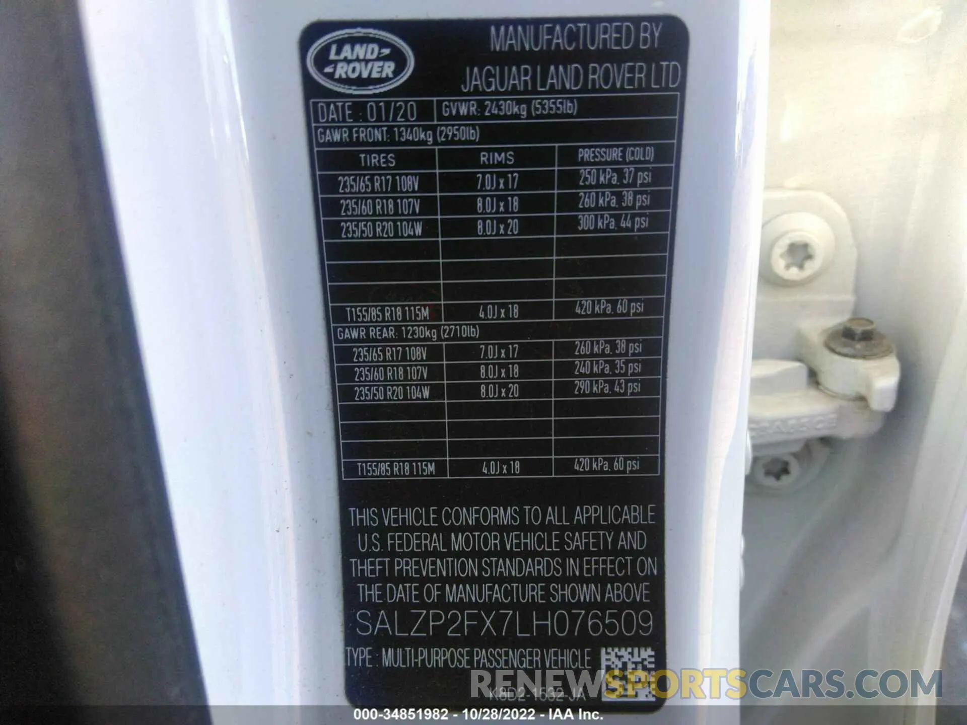 9 fotografías del automóvil dañado SALZP2FX7LH076509 LAND ROVER RANGE ROVER EVOQUE 2020