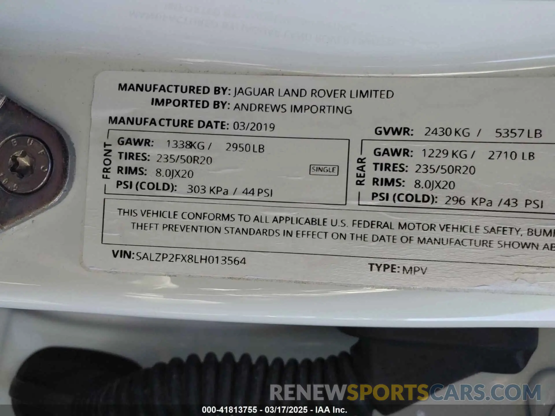 9 fotografías del automóvil dañado SALZP2FX8LH013564 LAND ROVER RANGE ROVER EVOQUE 2020