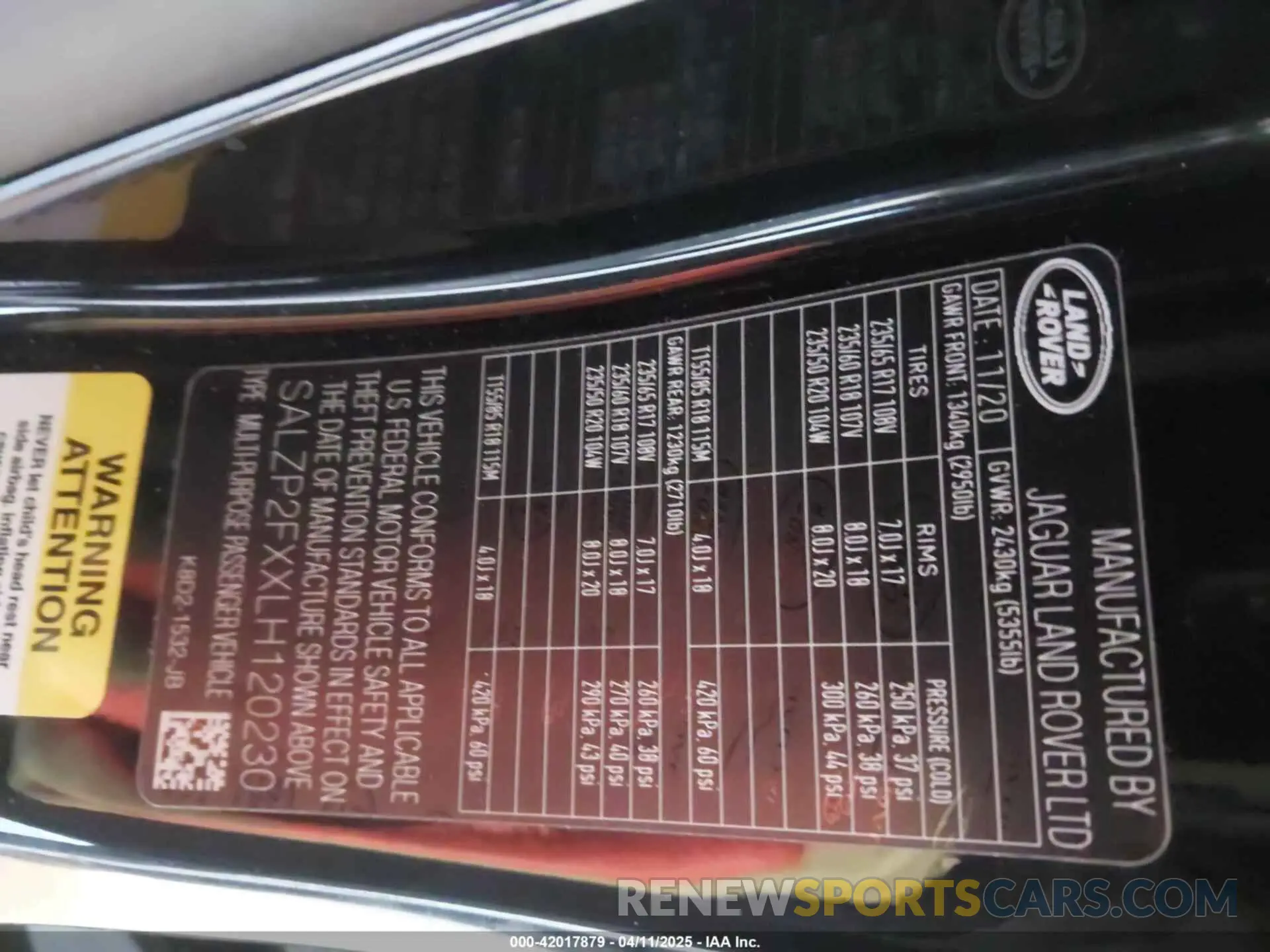 9 fotografías del automóvil dañado SALZP2FXXLH120230 LAND ROVER RANGE ROVER EVOQUE 2020