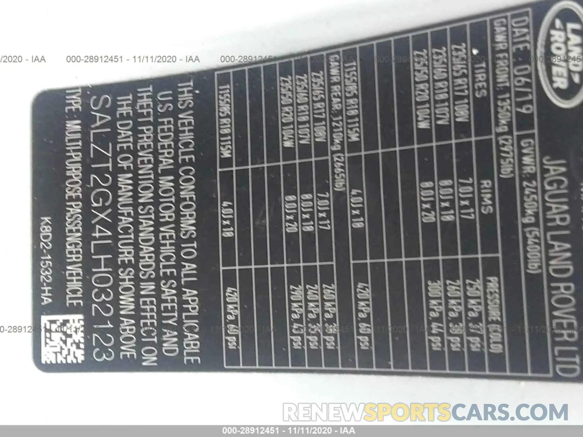 9 fotografías del automóvil dañado SALZT2GX4LH032123 LAND ROVER RANGE ROVER EVOQUE 2020