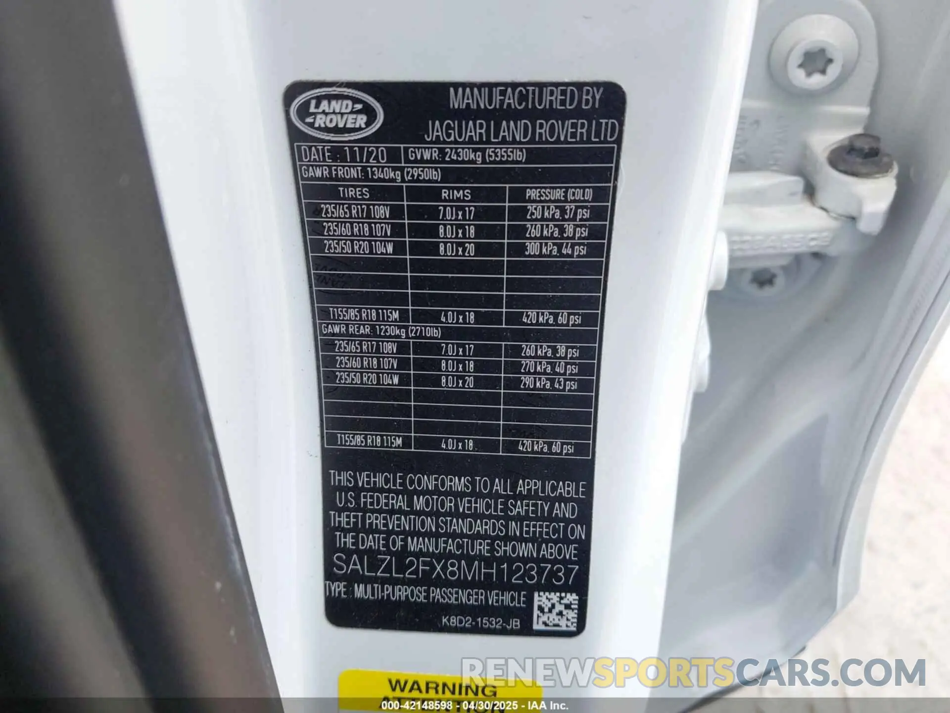 9 fotografías del automóvil dañado SALZL2FX8MH123737 LAND ROVER RANGE ROVER EVOQUE 2021