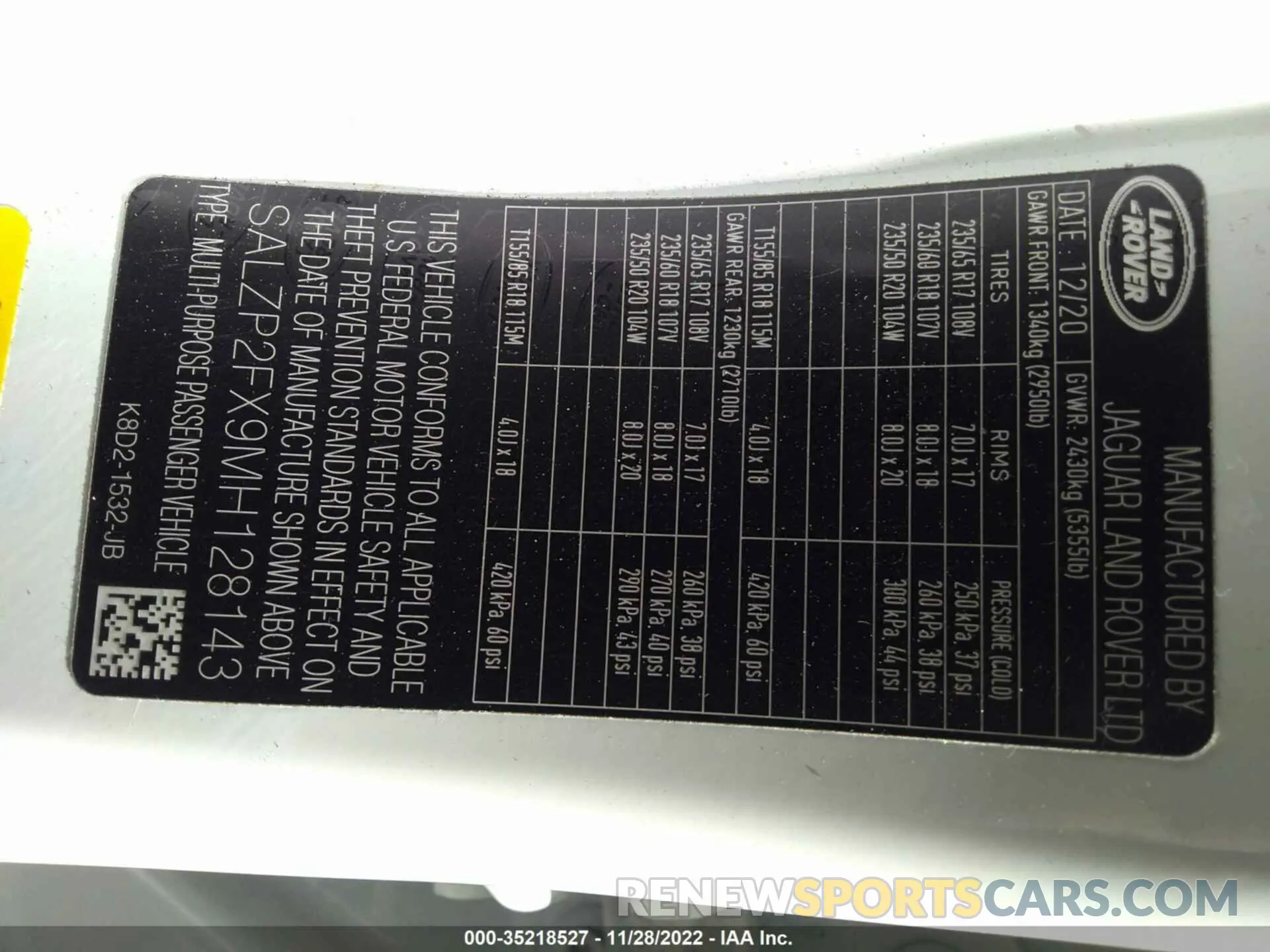 9 fotografías del automóvil dañado SALZP2FX9MH128143 LAND ROVER RANGE ROVER EVOQUE 2021