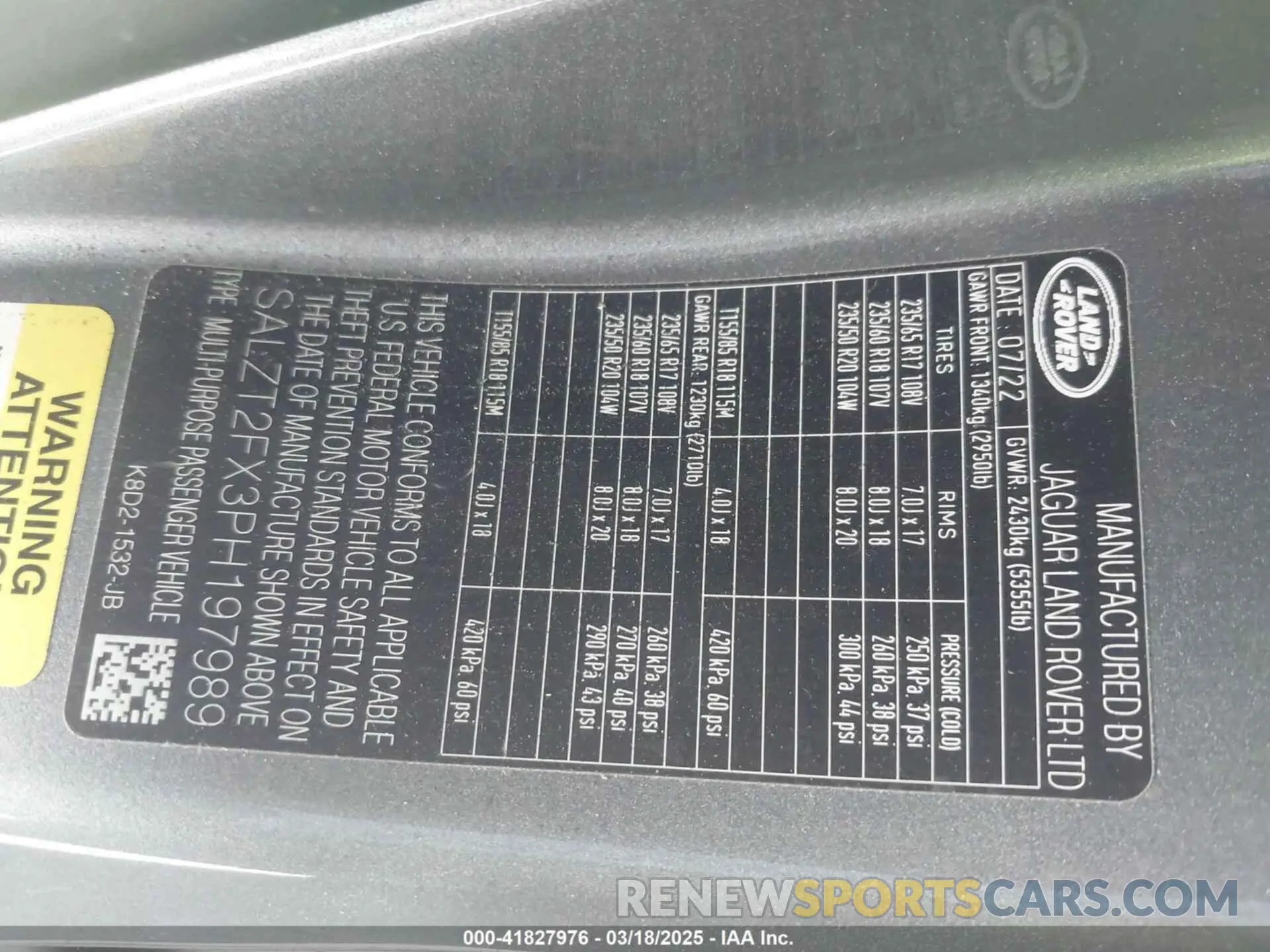 9 fotografías del automóvil dañado SALZT2FX3PH197989 LAND ROVER RANGE ROVER EVOQUE 2023