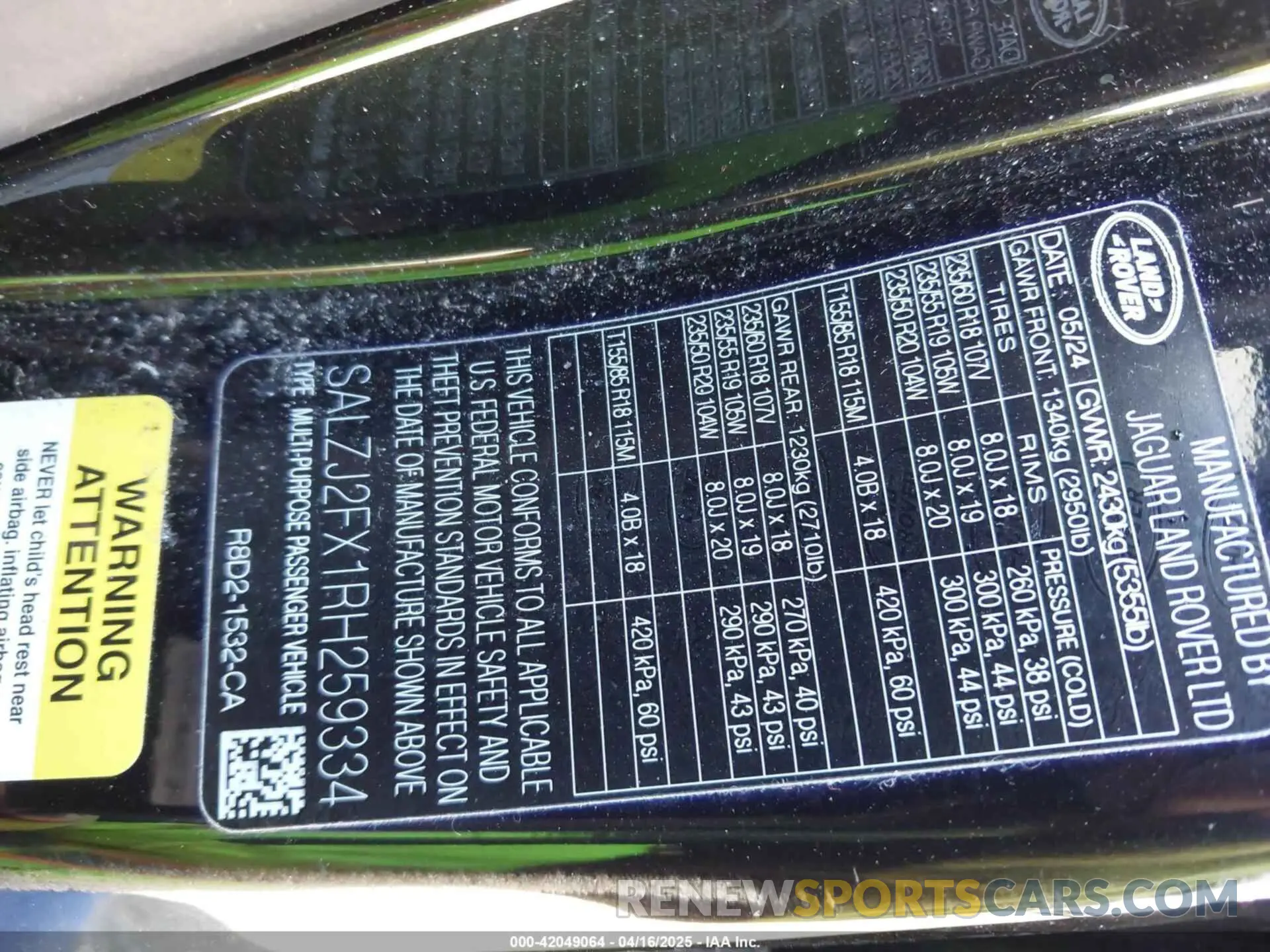 9 fotografías del automóvil dañado SALZJ2FX1RH259334 LAND ROVER RANGE ROVER EVOQUE 2024