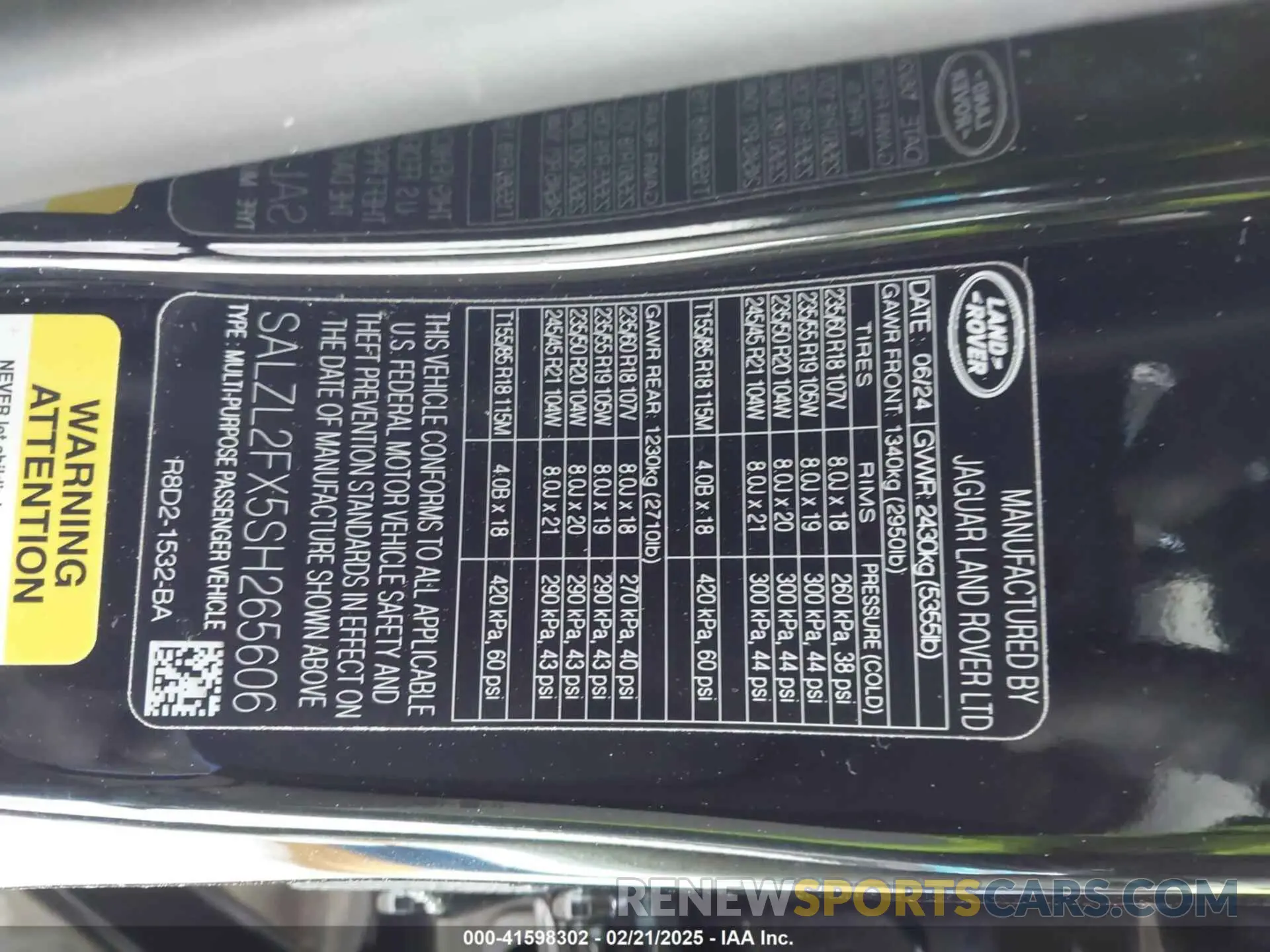 9 fotografías del automóvil dañado SALZL2FX5SH265606 LAND ROVER RANGE ROVER EVOQUE 2025