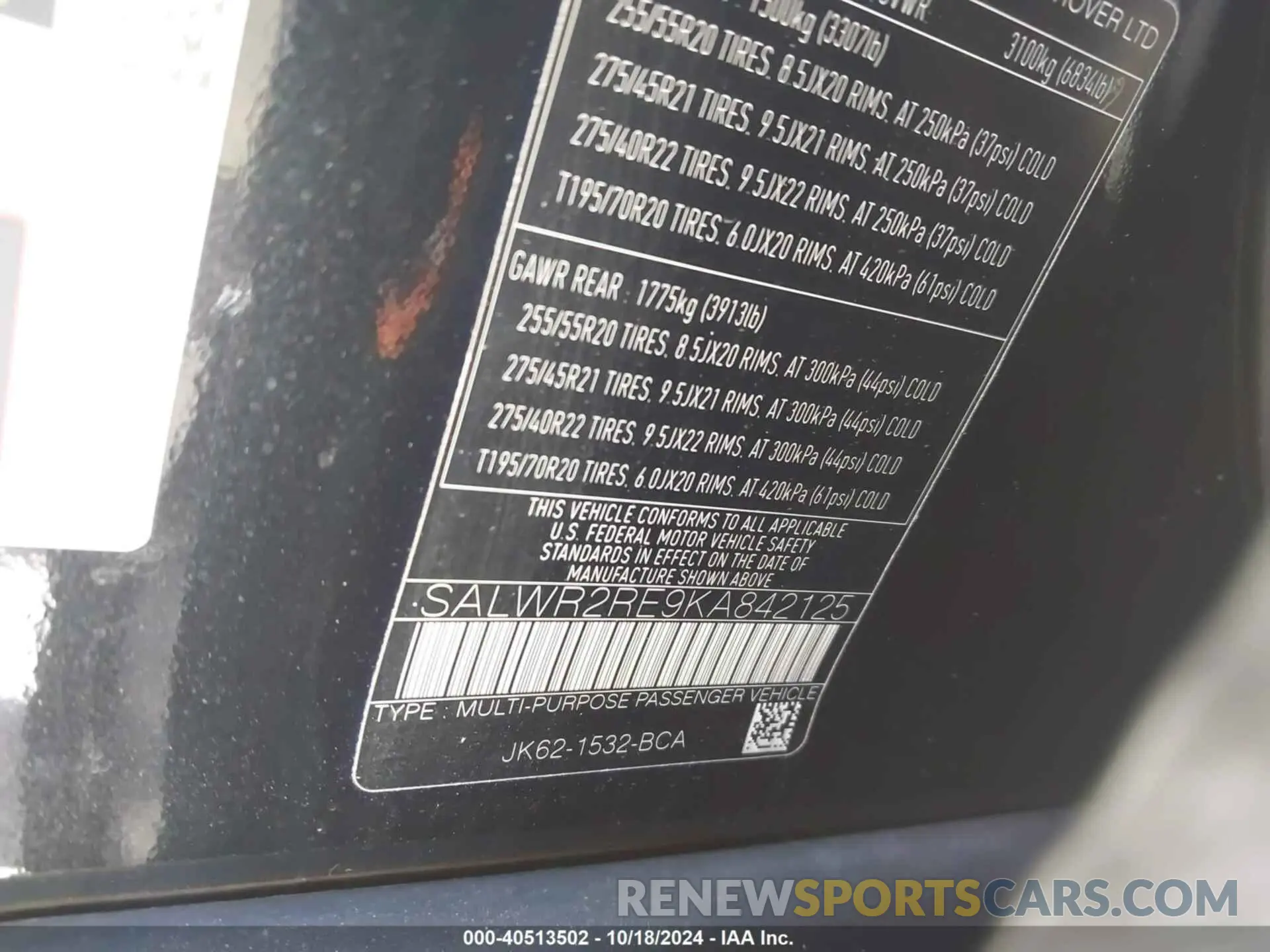 9 fotografías del automóvil dañado SALWR2RE9KA842125 LAND ROVER RANGE ROVER SPORT 2019