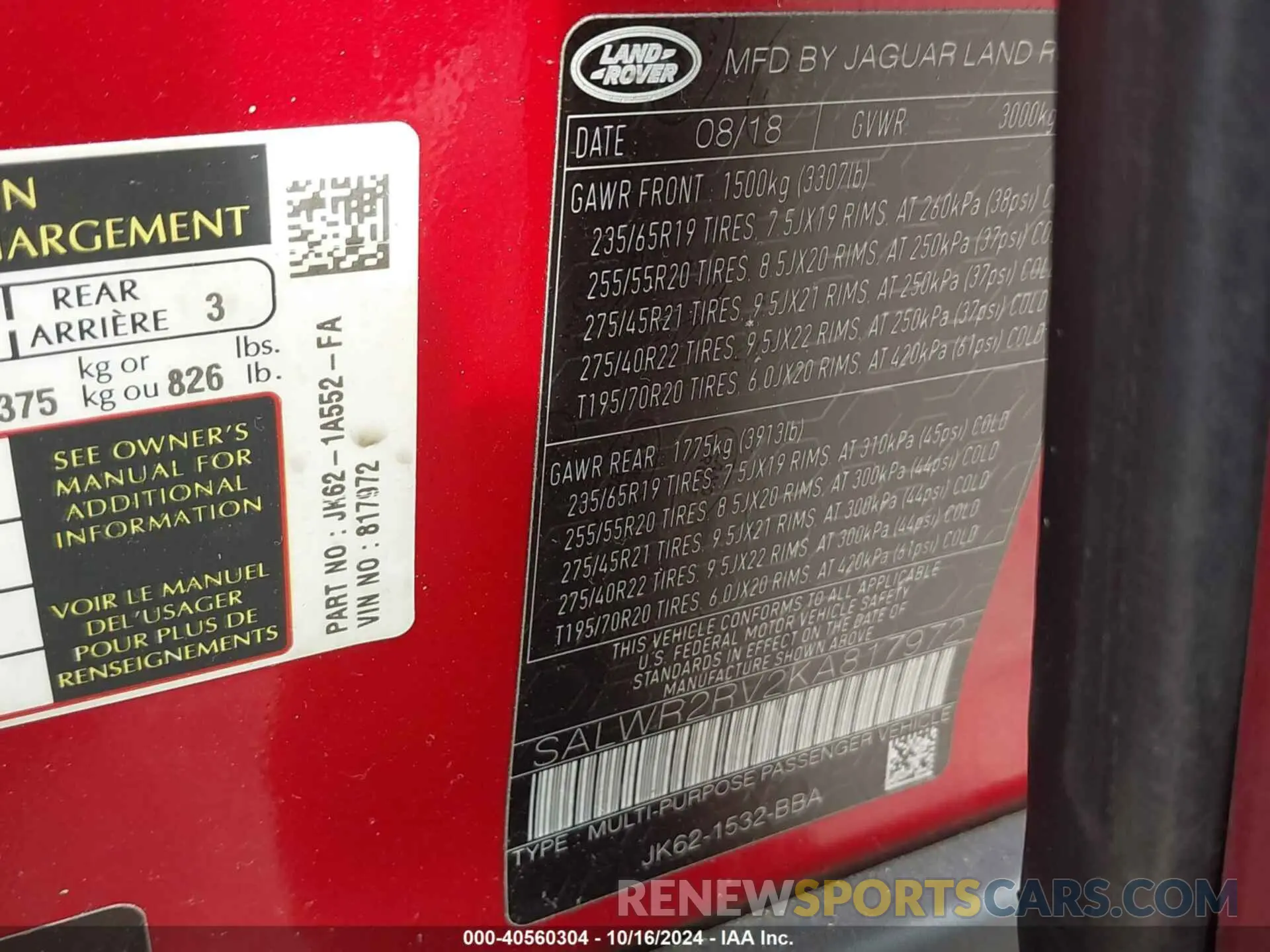 9 fotografías del automóvil dañado SALWR2RV2KA817972 LAND ROVER RANGE ROVER SPORT 2019
