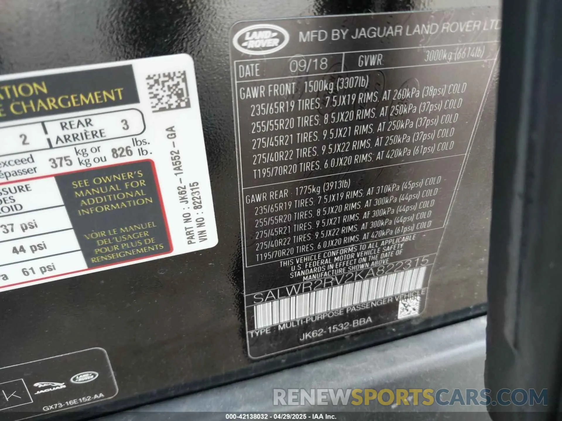 9 fotografías del automóvil dañado SALWR2RV2KA822315 LAND ROVER RANGE ROVER SPORT 2019