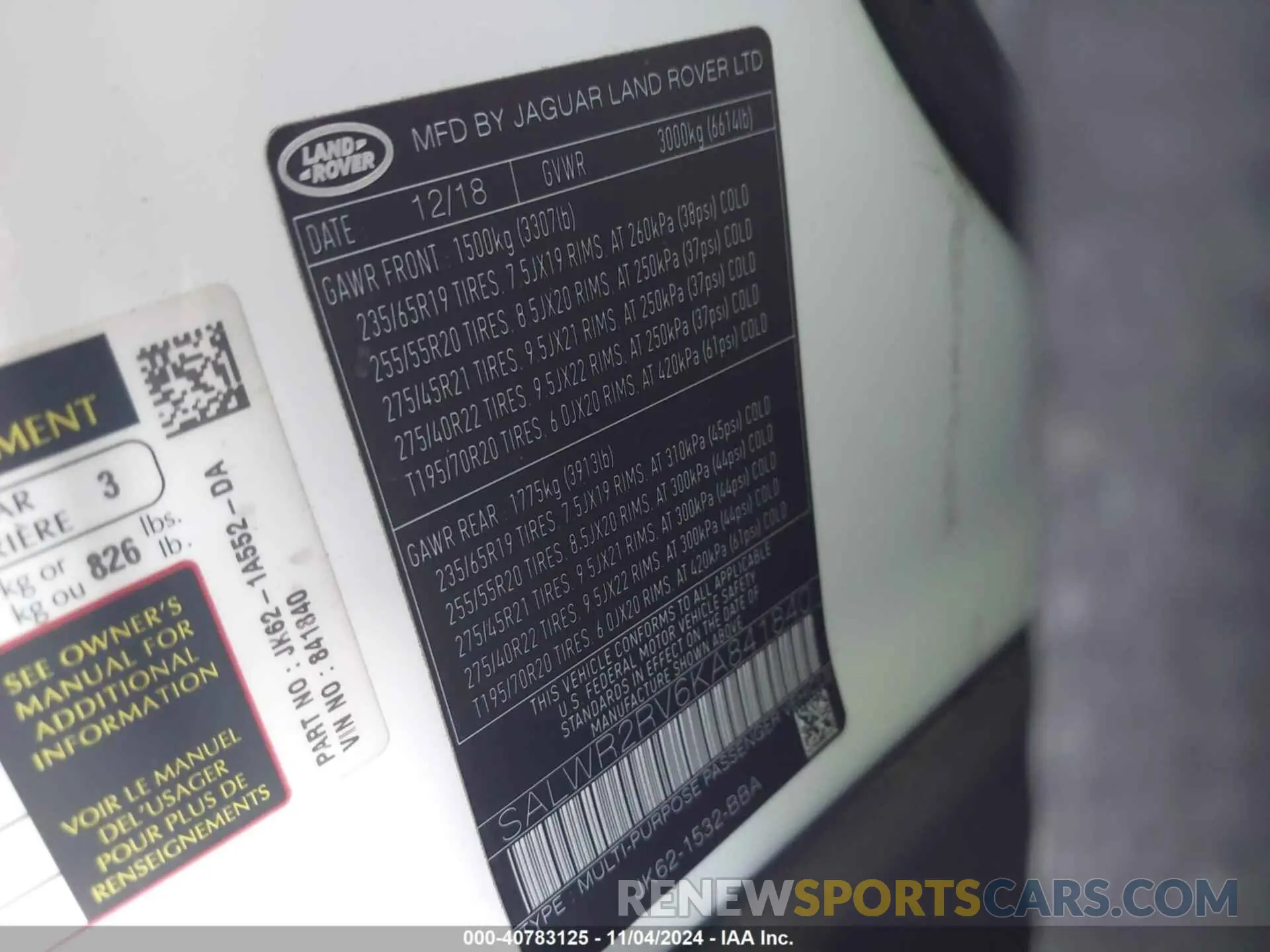 9 fotografías del automóvil dañado SALWR2RV6KA841840 LAND ROVER RANGE ROVER SPORT 2019