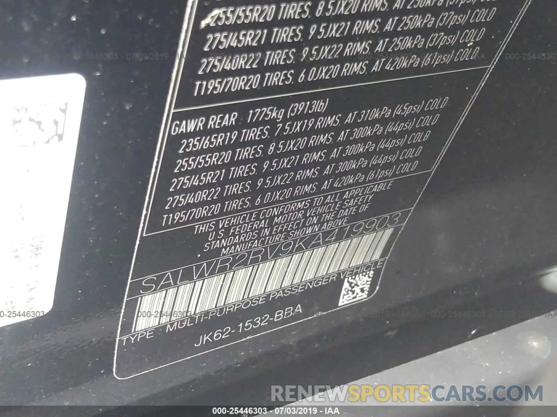 9 fotografías del automóvil dañado SALWR2RV9KA419903 LAND ROVER RANGE ROVER SPORT 2019