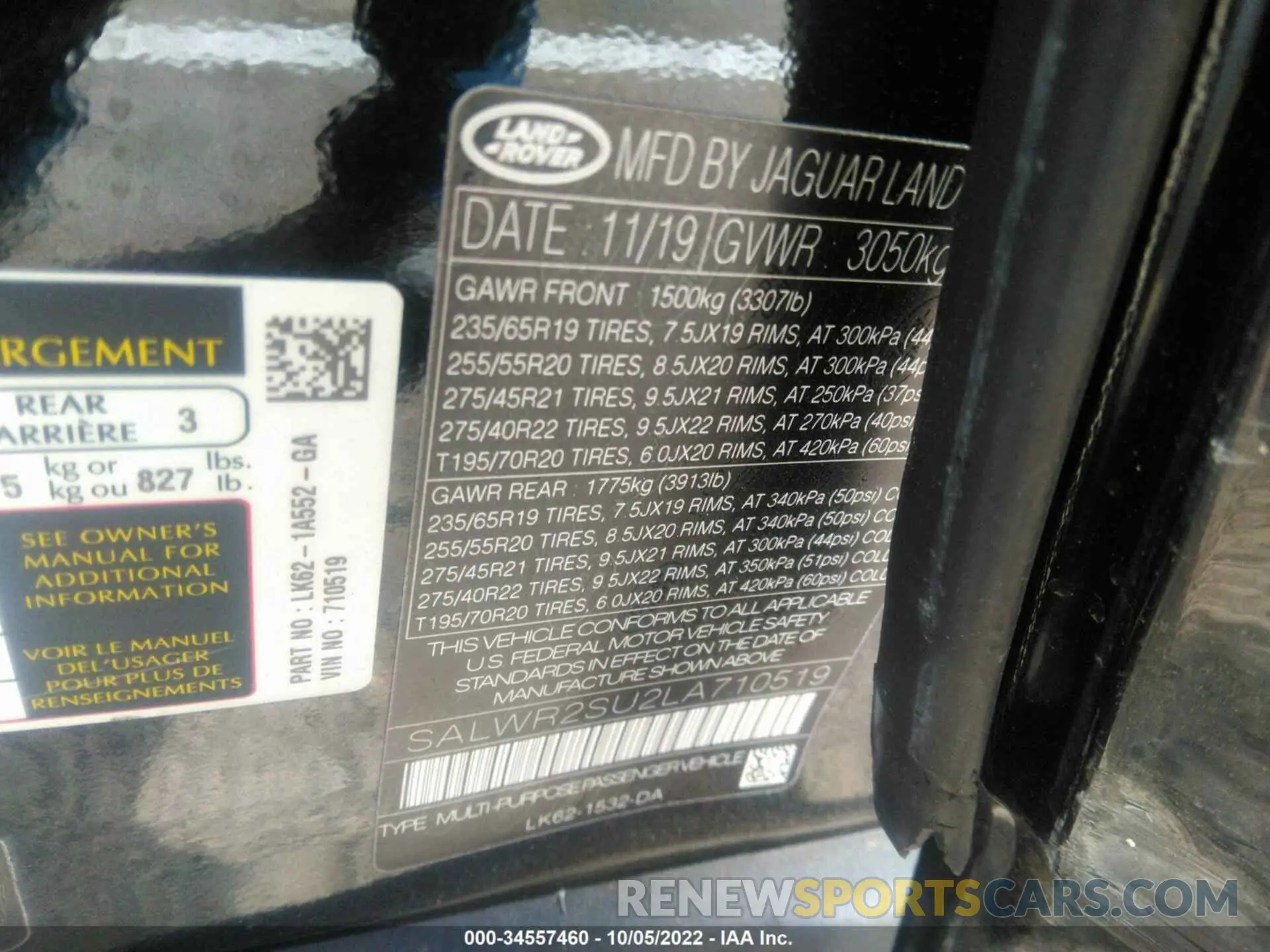 9 fotografías del automóvil dañado SALWR2SU2LA710519 LAND ROVER RANGE ROVER SPORT 2020