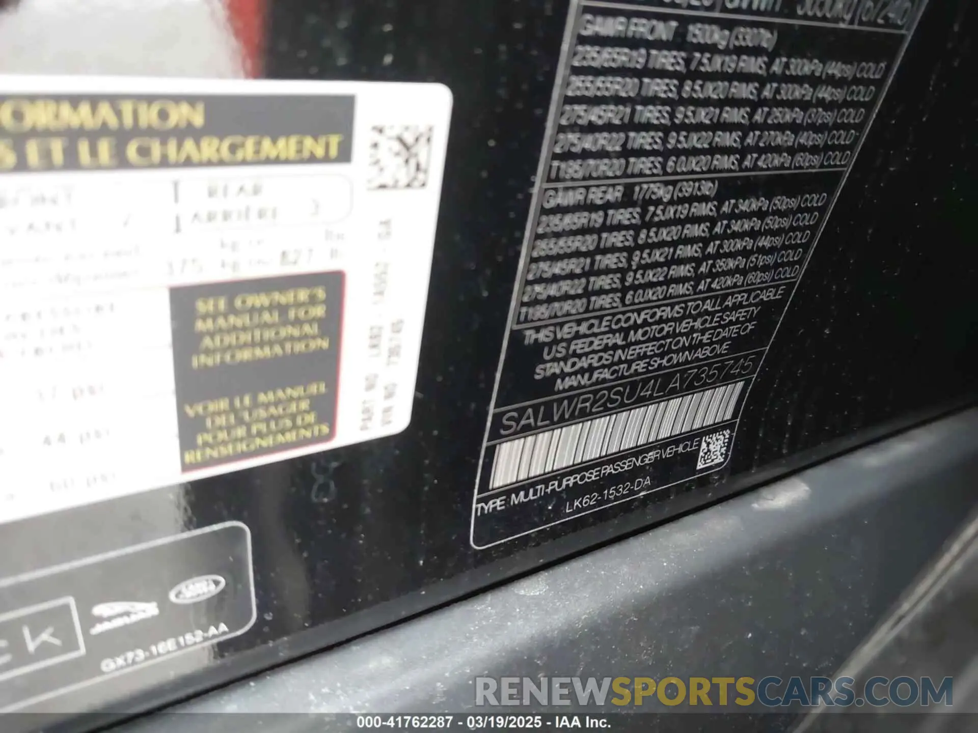 9 fotografías del automóvil dañado SALWR2SU4LA735745 LAND ROVER RANGE ROVER SPORT 2020