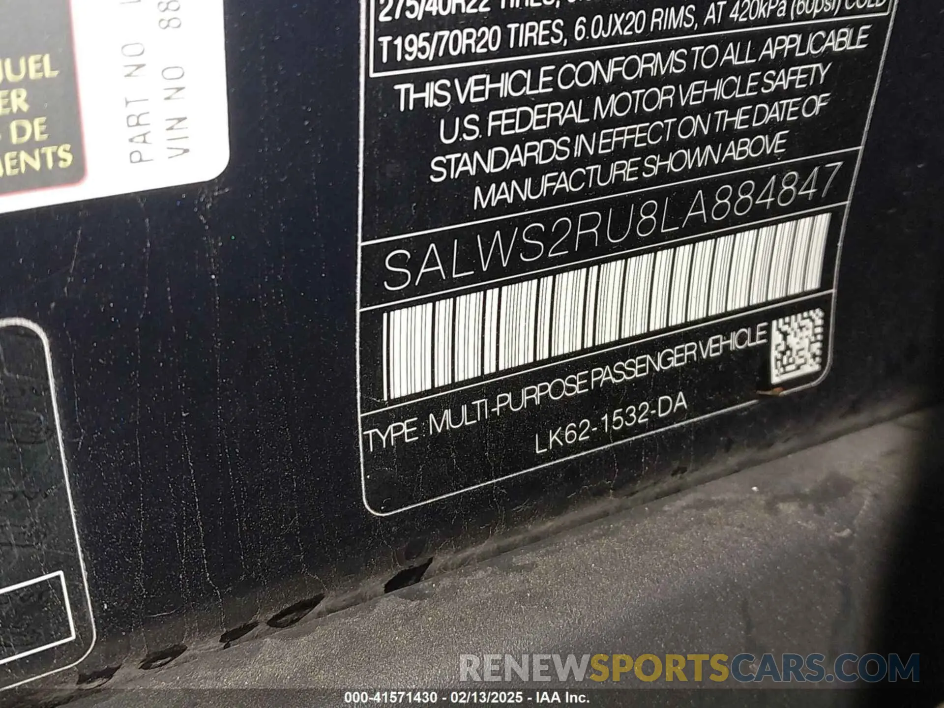 9 fotografías del automóvil dañado SALWS2RU8LA884847 LAND ROVER RANGE ROVER SPORT 2020