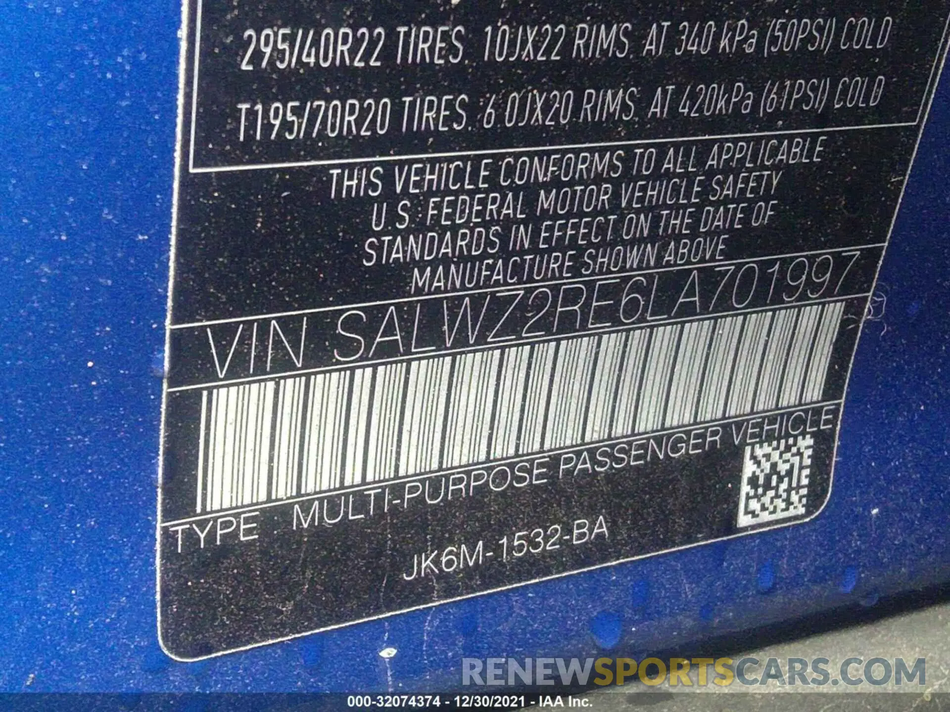 9 fotografías del automóvil dañado SALWZ2RE6LA701997 LAND ROVER RANGE ROVER SPORT 2020
