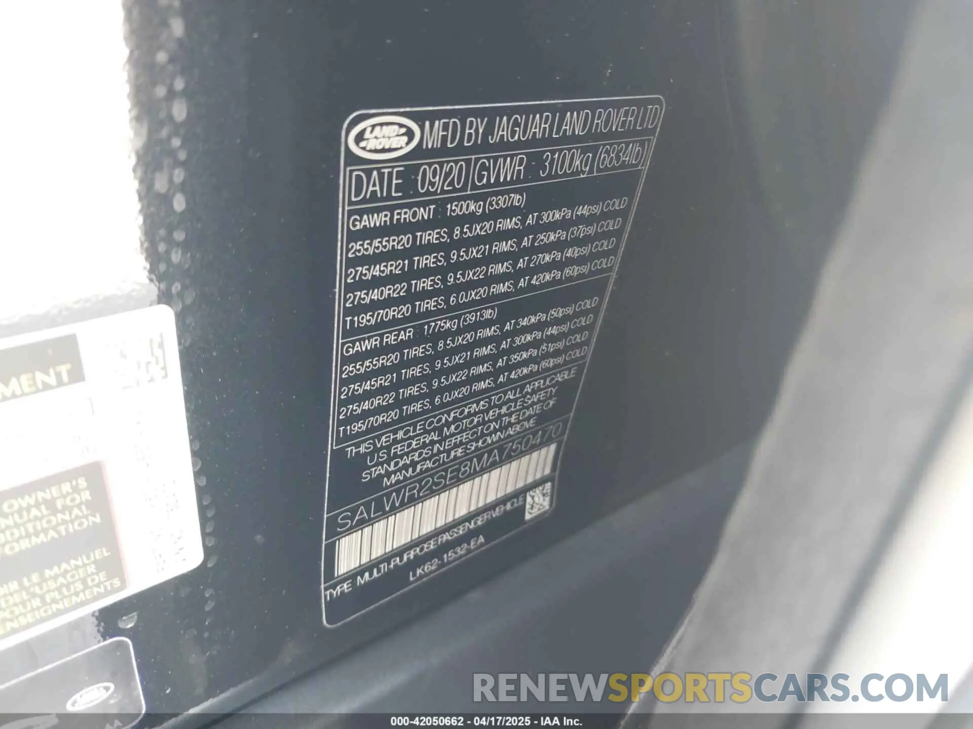 9 fotografías del automóvil dañado SALWR2SE8MA750470 LAND ROVER RANGE ROVER SPORT 2021