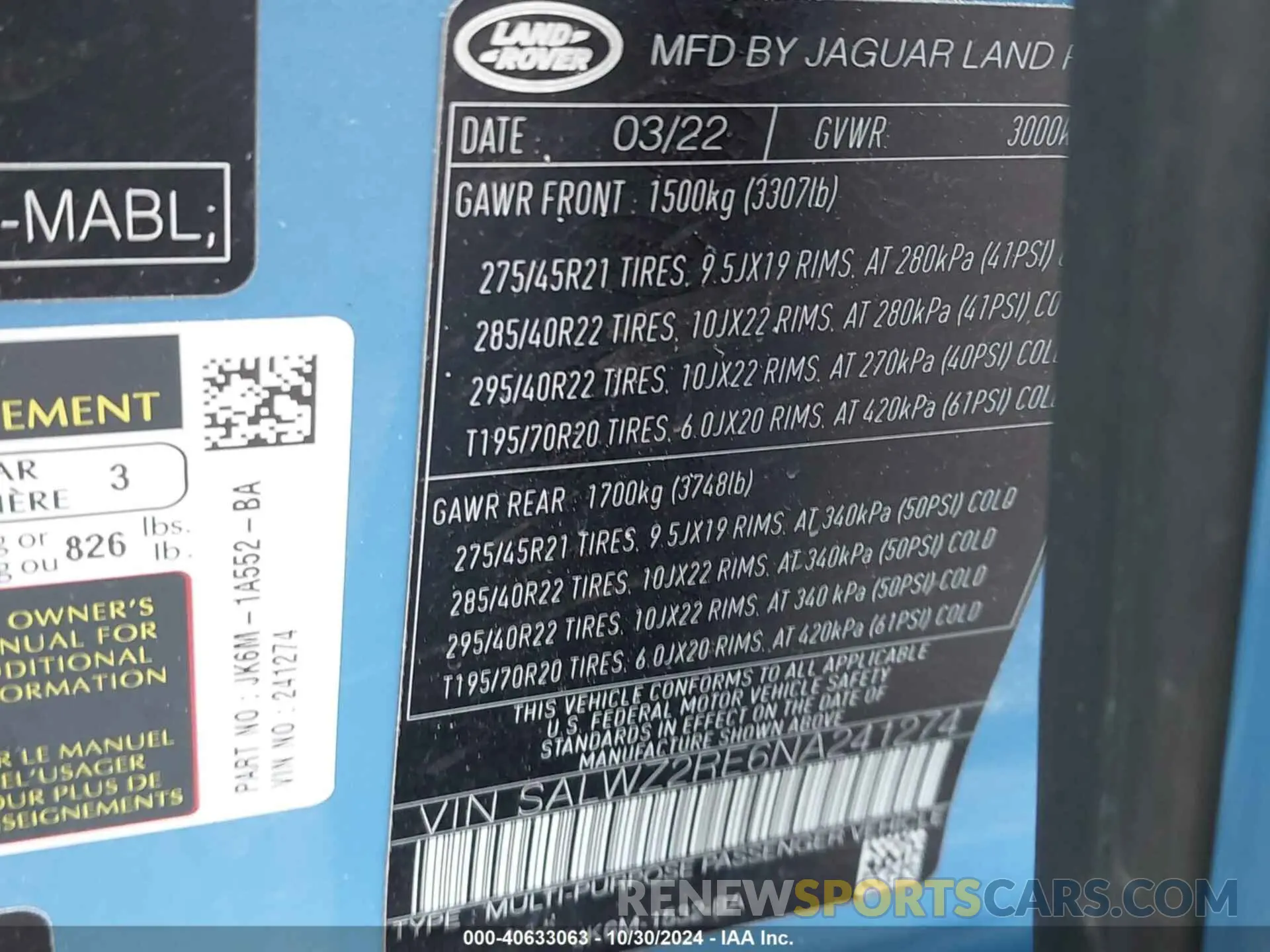 9 fotografías del automóvil dañado SALWZ2RE6NA241274 LAND ROVER RANGE ROVER SPORT 2022