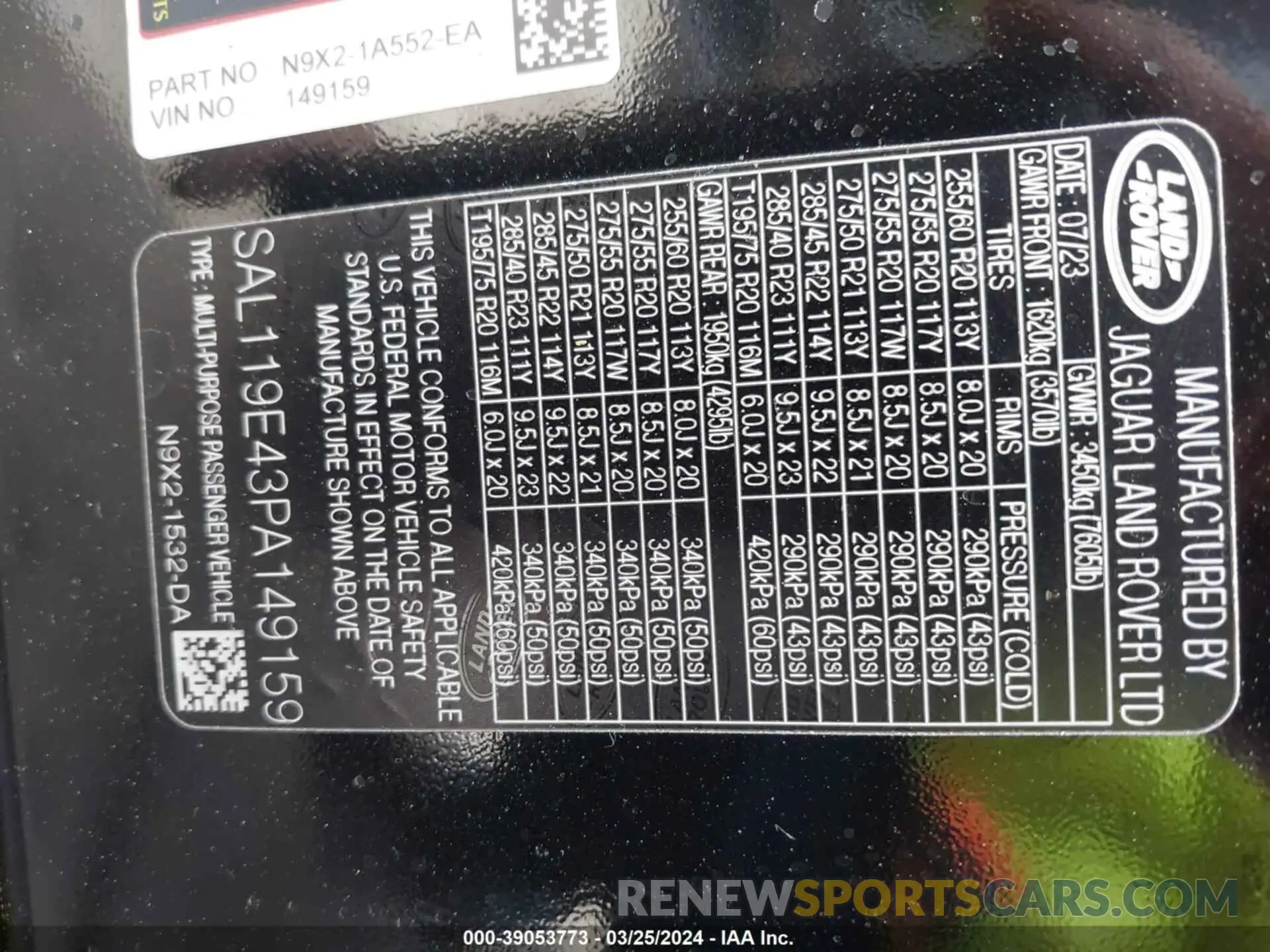 9 fotografías del automóvil dañado SAL119E43PA149159 LAND ROVER RANGE ROVER SPORT 2023
