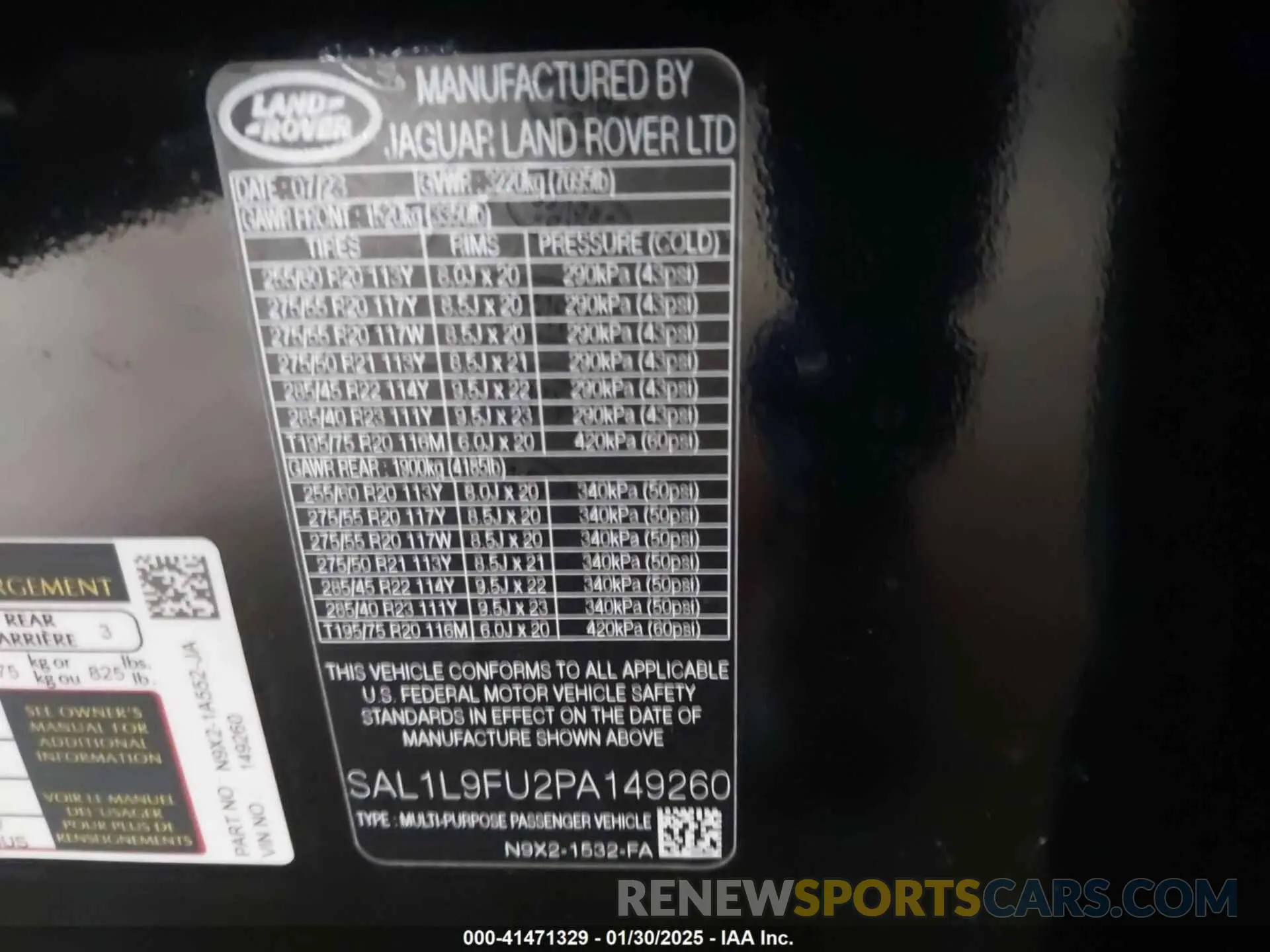 9 fotografías del automóvil dañado SAL1L9FU2PA149260 LAND ROVER RANGE ROVER SPORT 2023