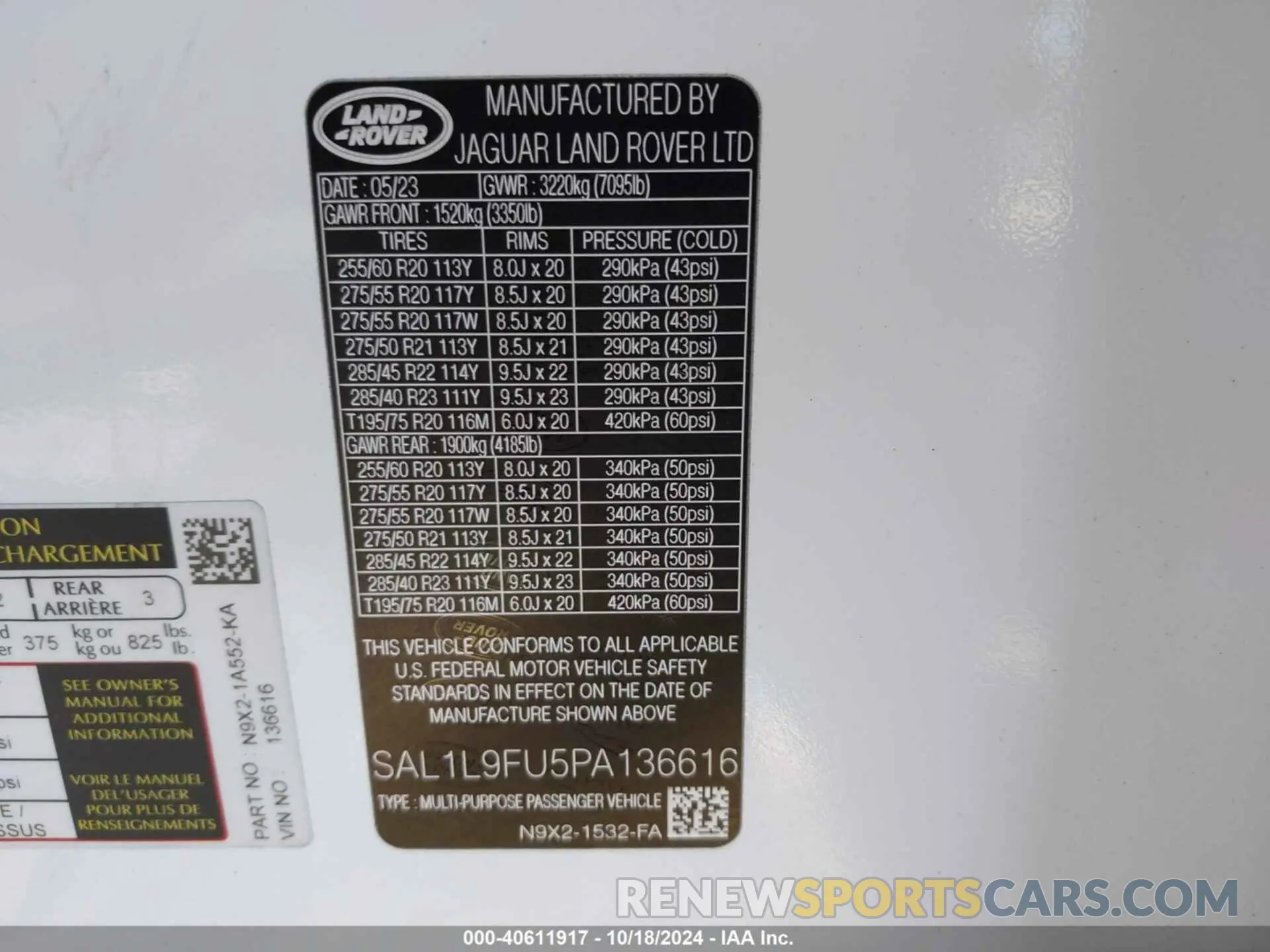 9 fotografías del automóvil dañado SAL1L9FU5PA136616 LAND ROVER RANGE ROVER SPORT 2023