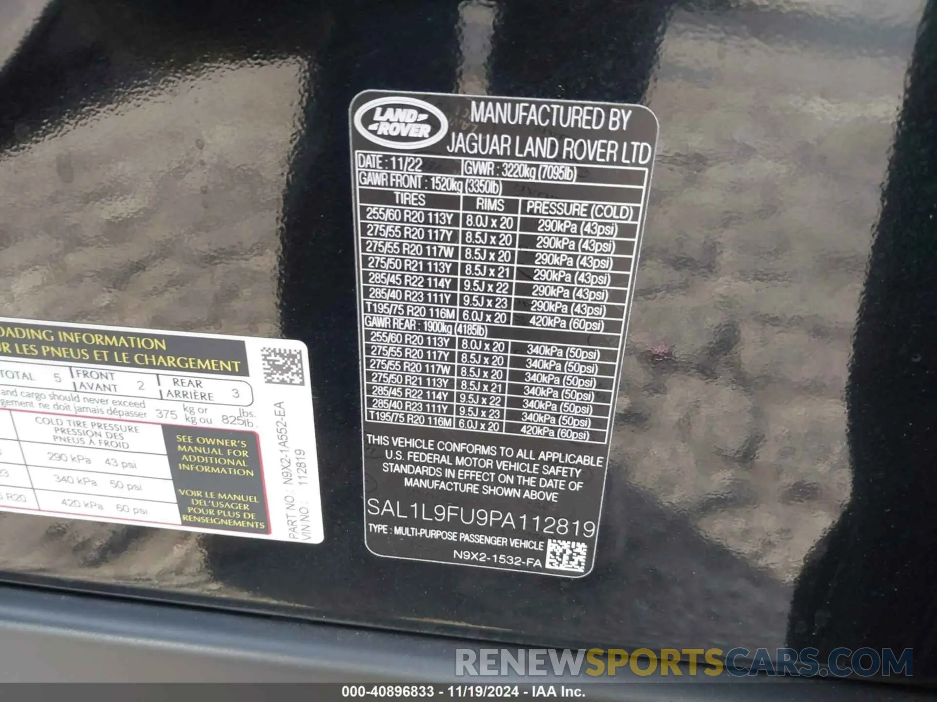 9 fotografías del automóvil dañado SAL1L9FU9PA112819 LAND ROVER RANGE ROVER SPORT 2023
