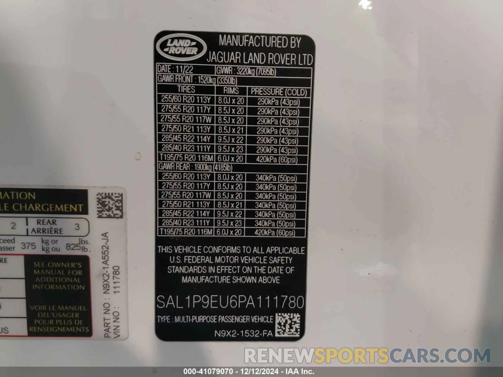 9 fotografías del automóvil dañado SAL1P9EU6PA111780 LAND ROVER RANGE ROVER SPORT 2023