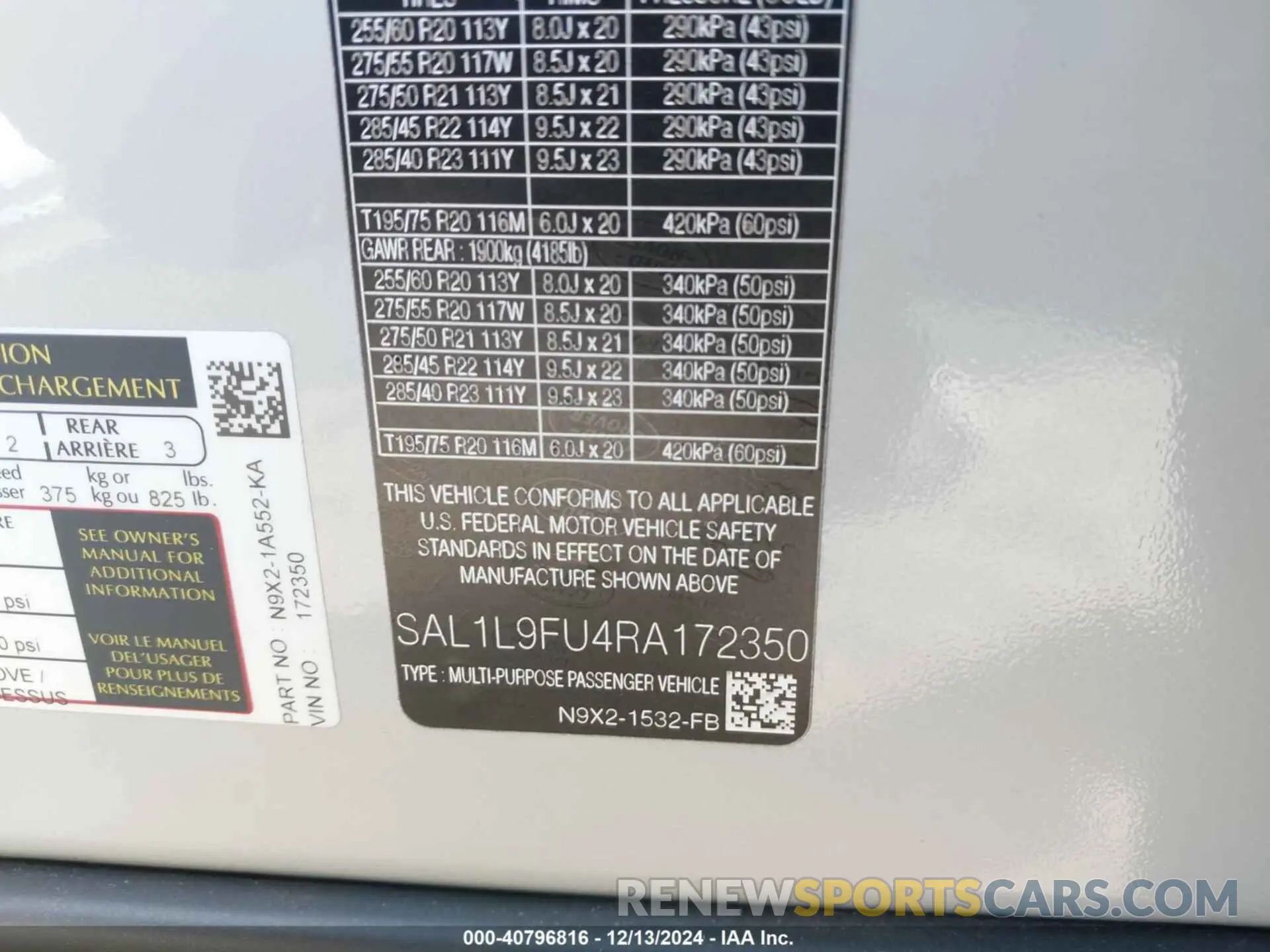 9 fotografías del automóvil dañado SAL1L9FU4RA172350 LAND ROVER RANGE ROVER SPORT 2024