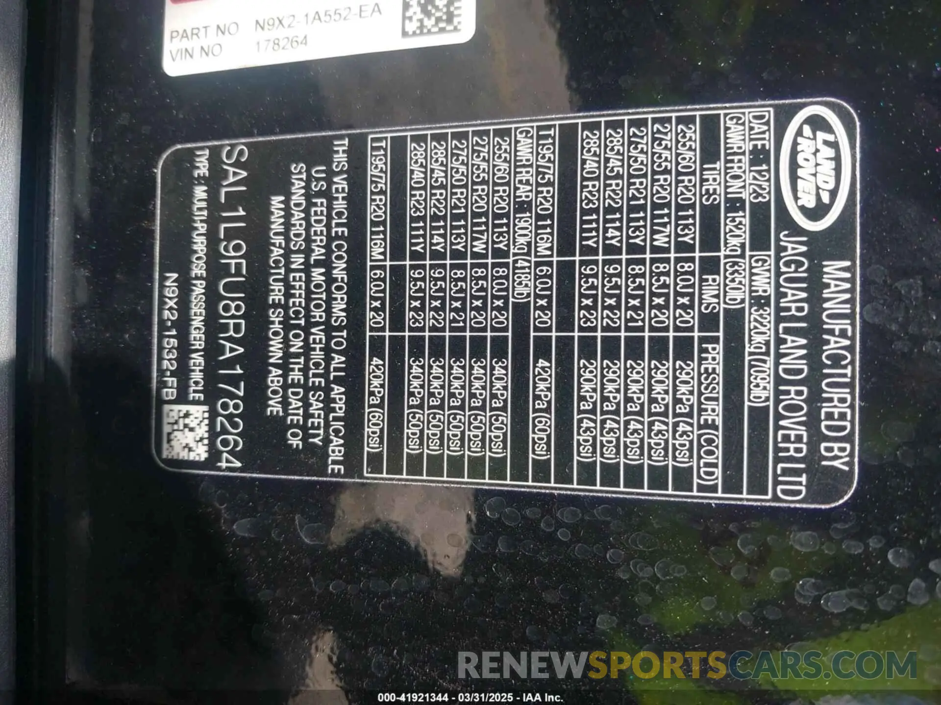 9 fotografías del automóvil dañado SAL1L9FU8RA178264 LAND ROVER RANGE ROVER SPORT 2024