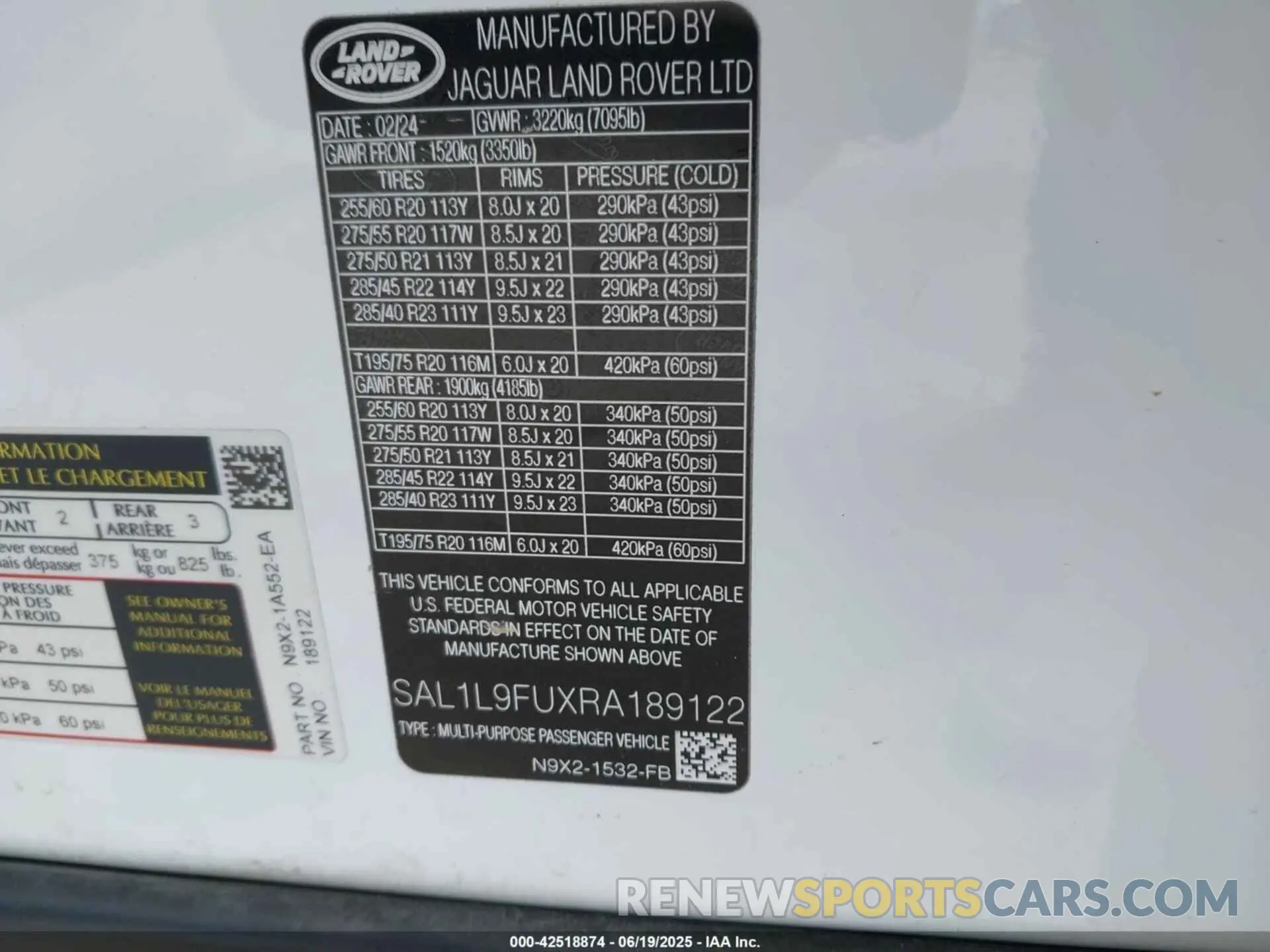 9 fotografías del automóvil dañado SAL1L9FUXRA189122 LAND ROVER RANGE ROVER SPORT 2024