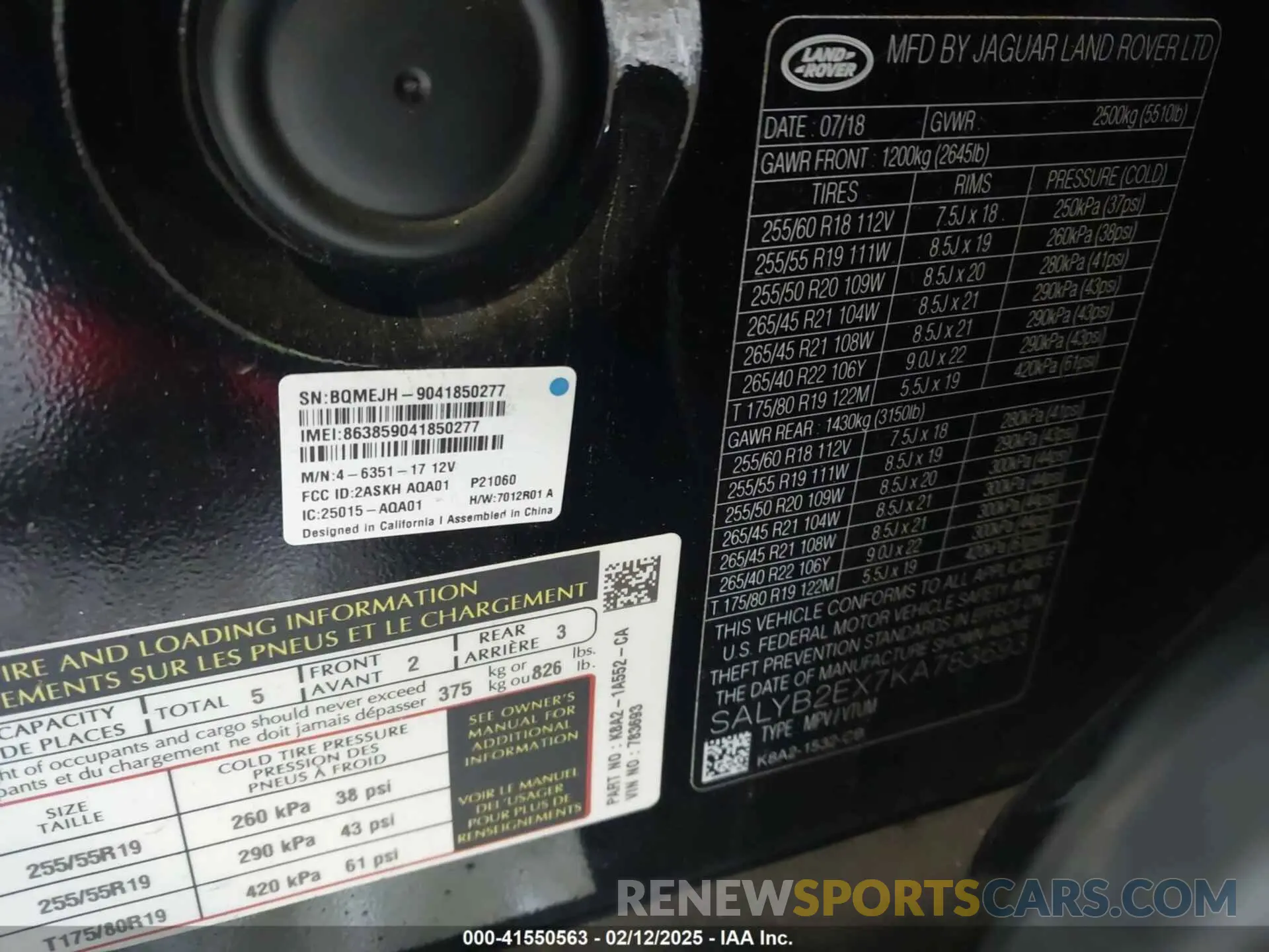 9 fotografías del automóvil dañado SALYB2EX7KA783693 LAND ROVER RANGE ROVER VELAR 2019