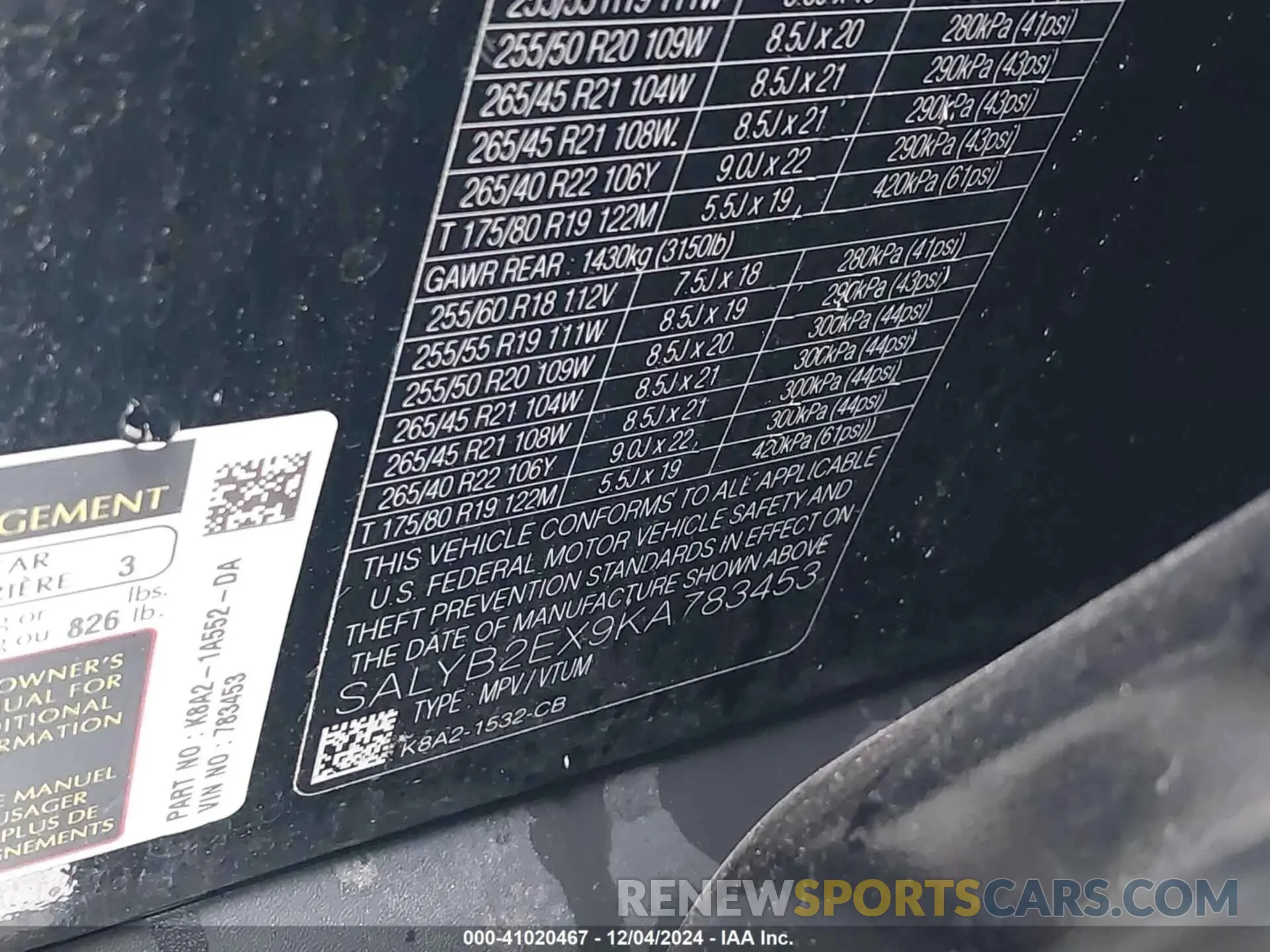 9 fotografías del automóvil dañado SALYB2EX9KA783453 LAND ROVER RANGE ROVER VELAR 2019