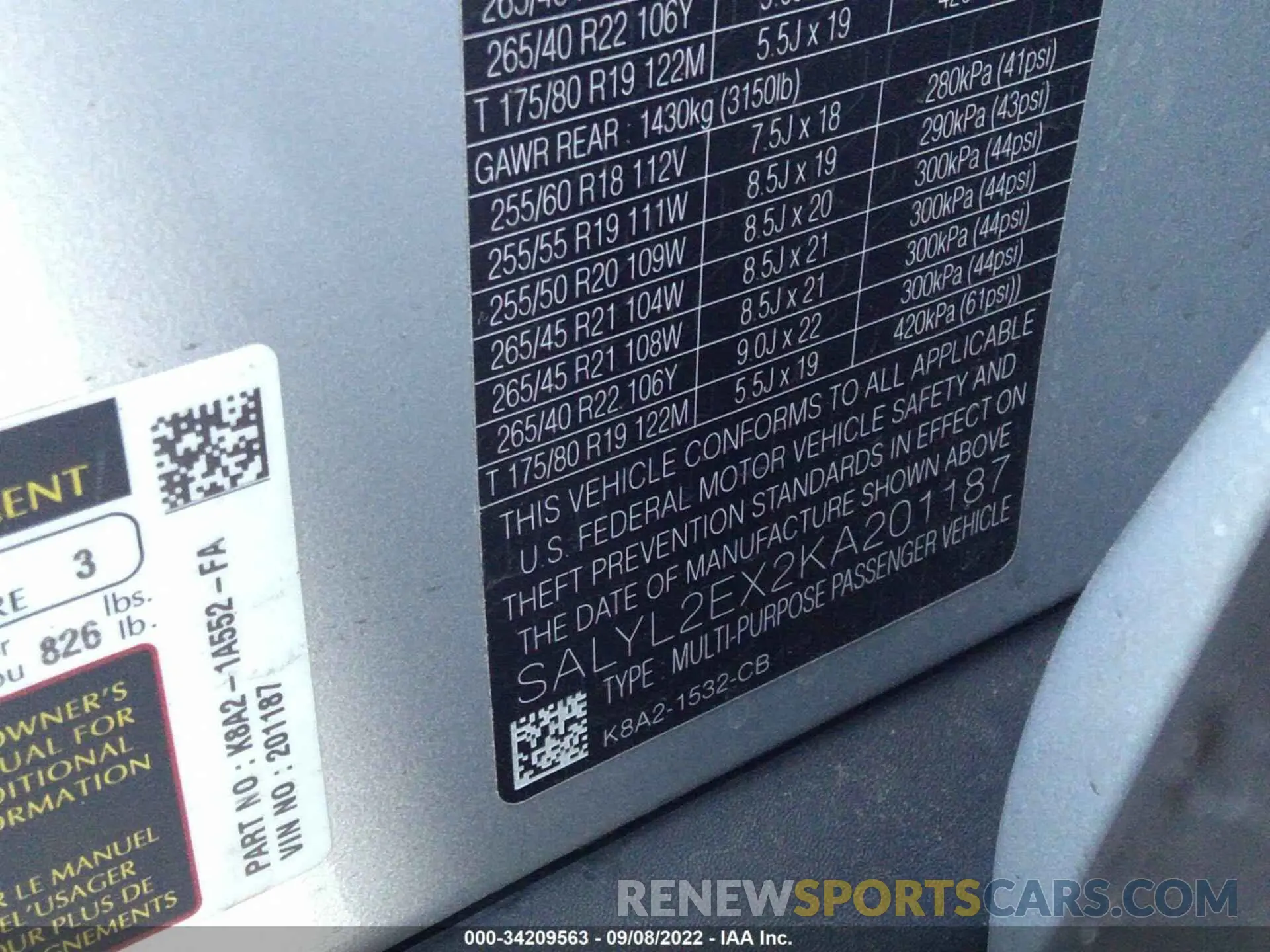 9 fotografías del automóvil dañado SALYL2EX2KA201187 LAND ROVER RANGE ROVER VELAR 2019