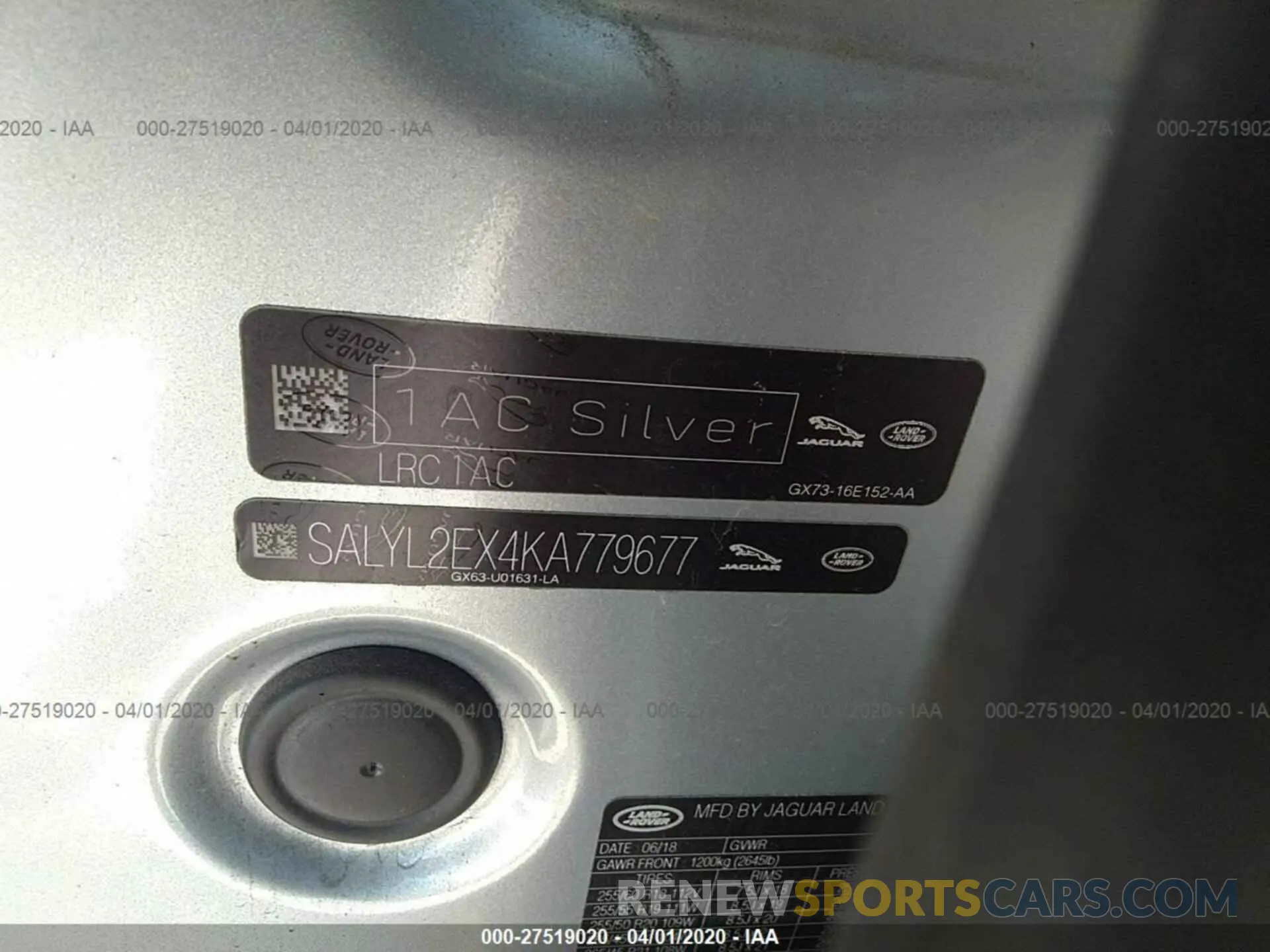 9 fotografías del automóvil dañado SALYL2EX4KA779677 LAND ROVER RANGE ROVER VELAR 2019