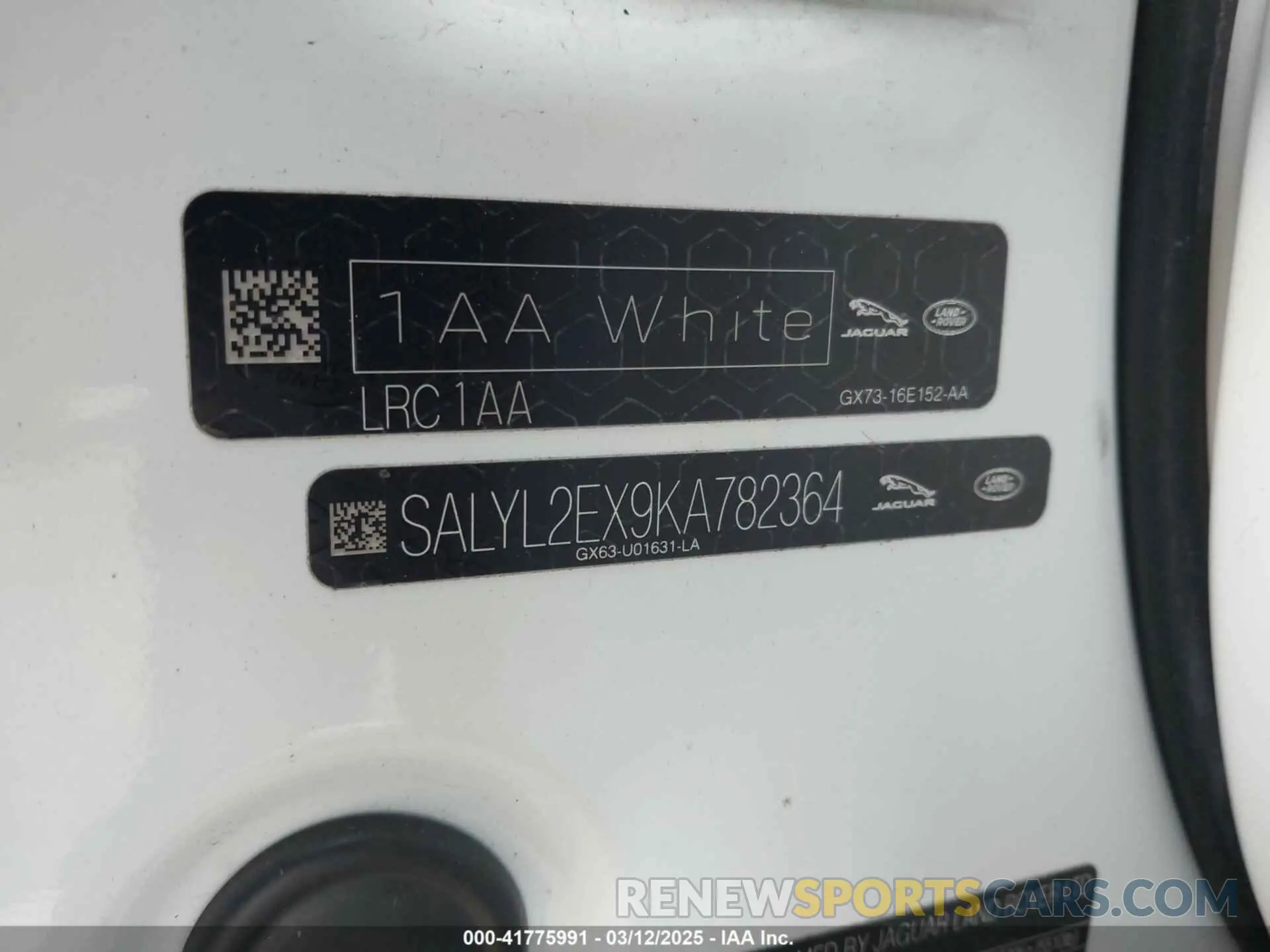 9 fotografías del automóvil dañado SALYL2EX9KA782364 LAND ROVER RANGE ROVER VELAR 2019