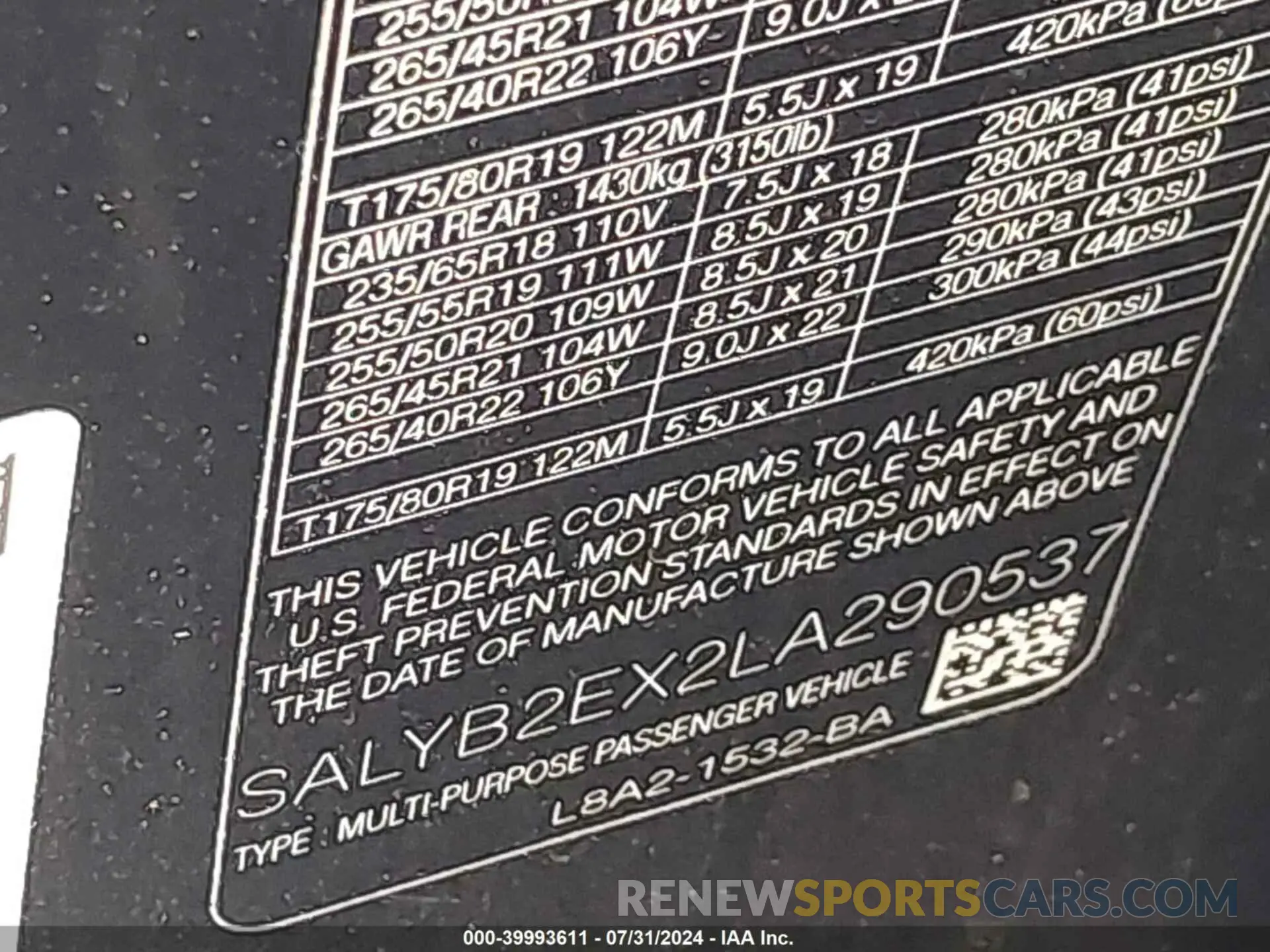 9 fotografías del automóvil dañado SALYB2EX2LA290537 LAND ROVER RANGE ROVER VELAR 2020